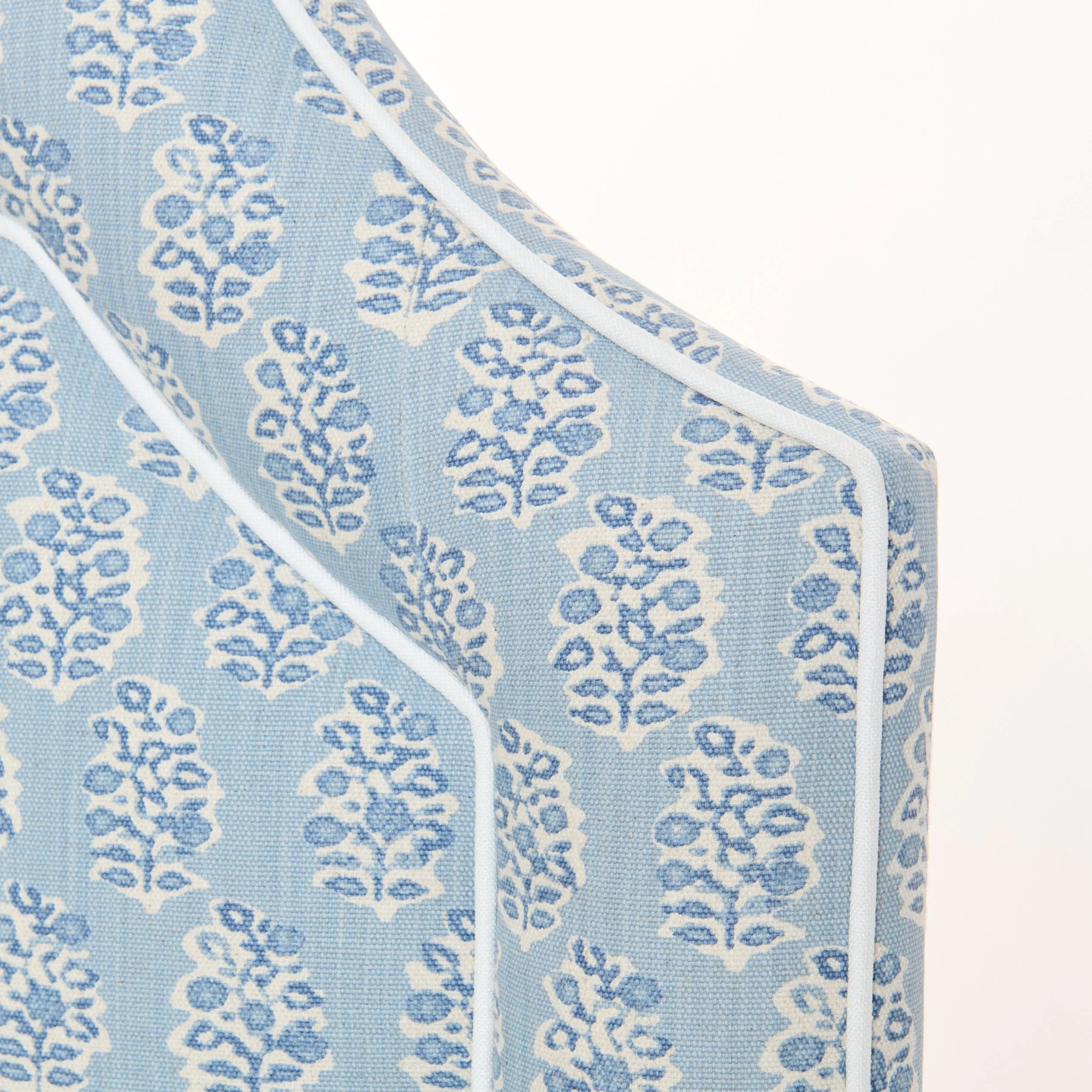 65”H Queen Platform Upholstered Bed - Perry Blue Polyester Fabric with White Trim - Image 9