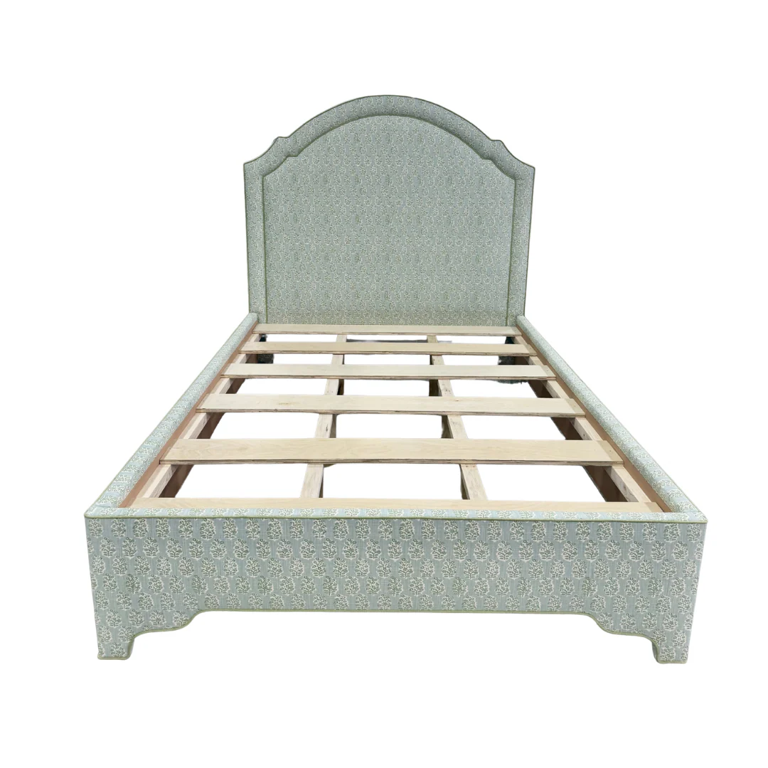 65”H Queen Platform Upholstered Bed - Perry Green Polyester Fabric with Green Trim