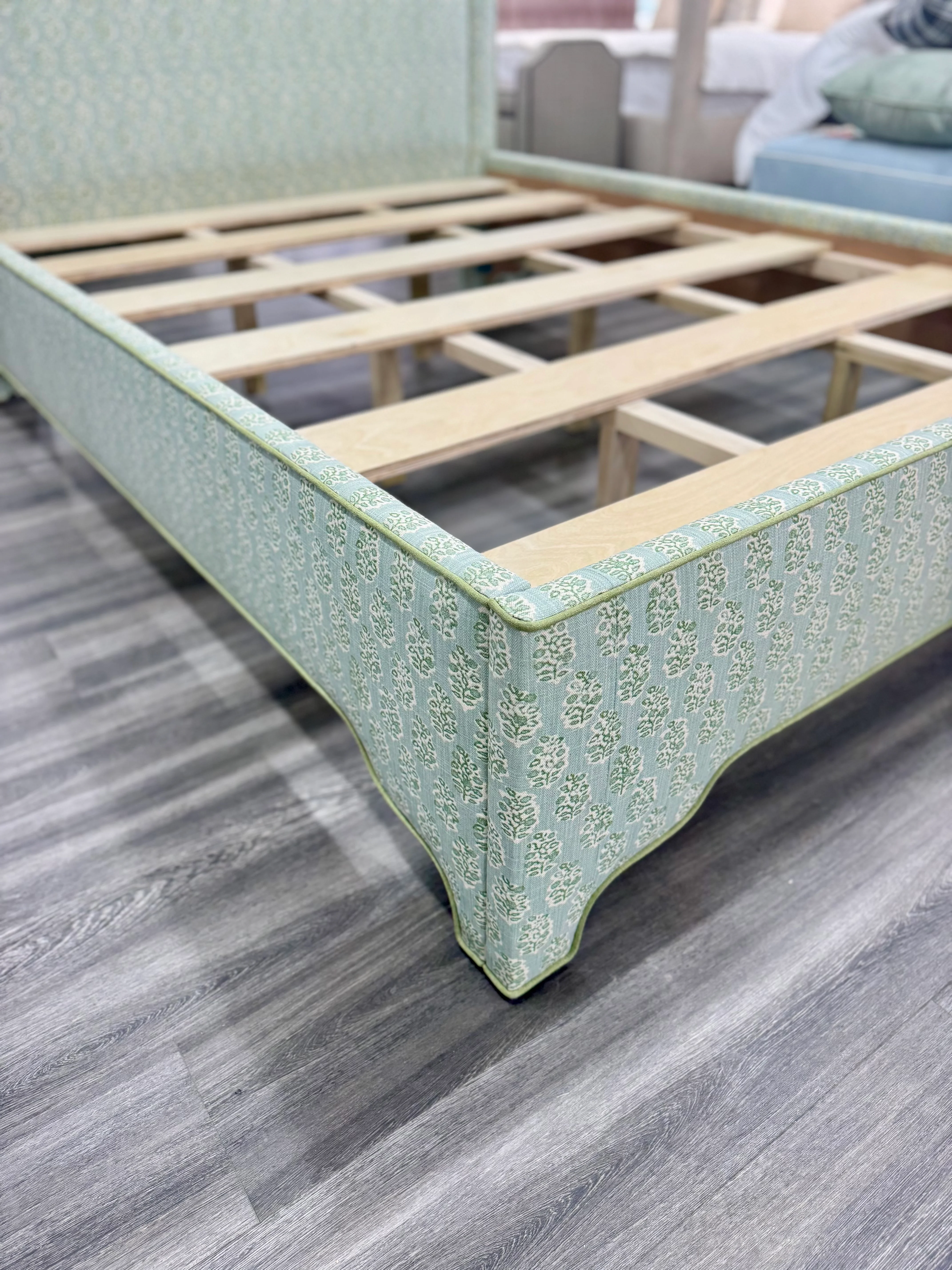 65”H Queen Platform Upholstered Bed - Perry Green Polyester Fabric with Green Trim - Image 4