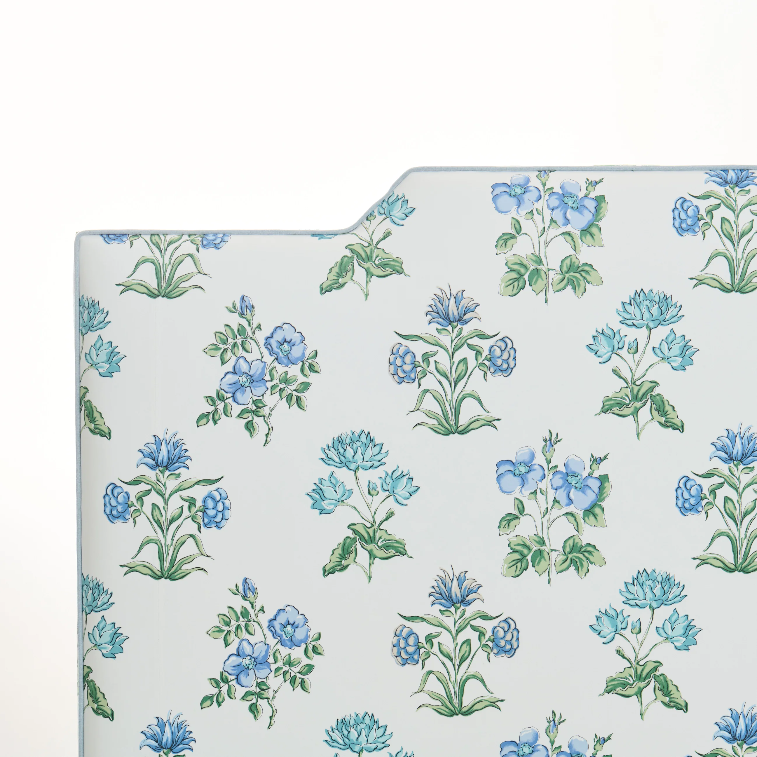 65”H Queen Upholstered Platform Bed - Fabricut Floral Fabric - Sky Blue Trim - Image 6