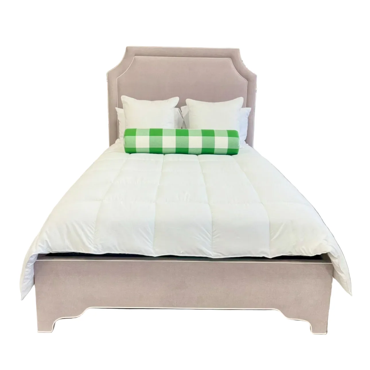 65”H Queen Upholstered Platform Bed - Lilac Woven - White Trim