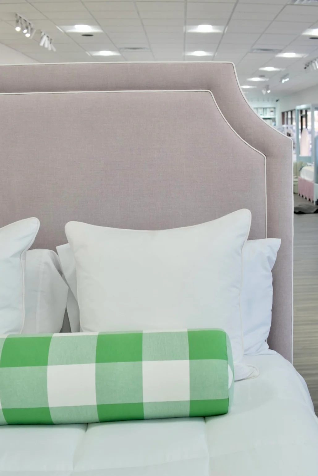 65”H Queen Upholstered Platform Bed - Lilac Woven - White Trim - Image 3