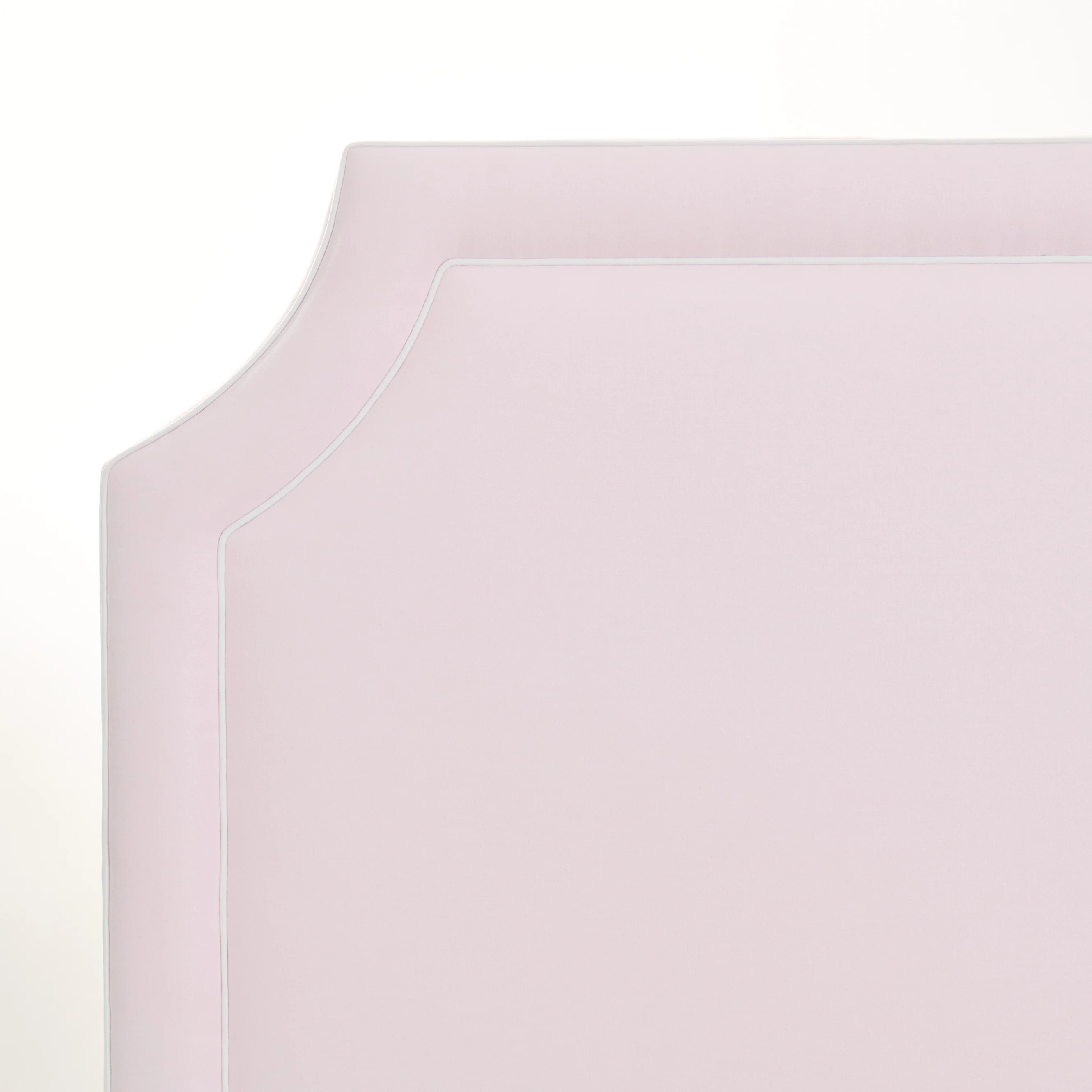 65” H Queen Upholstered Platform Bed - Scalloped Legs - Powder Pink Woven Fabric with White Trim - Image 9
