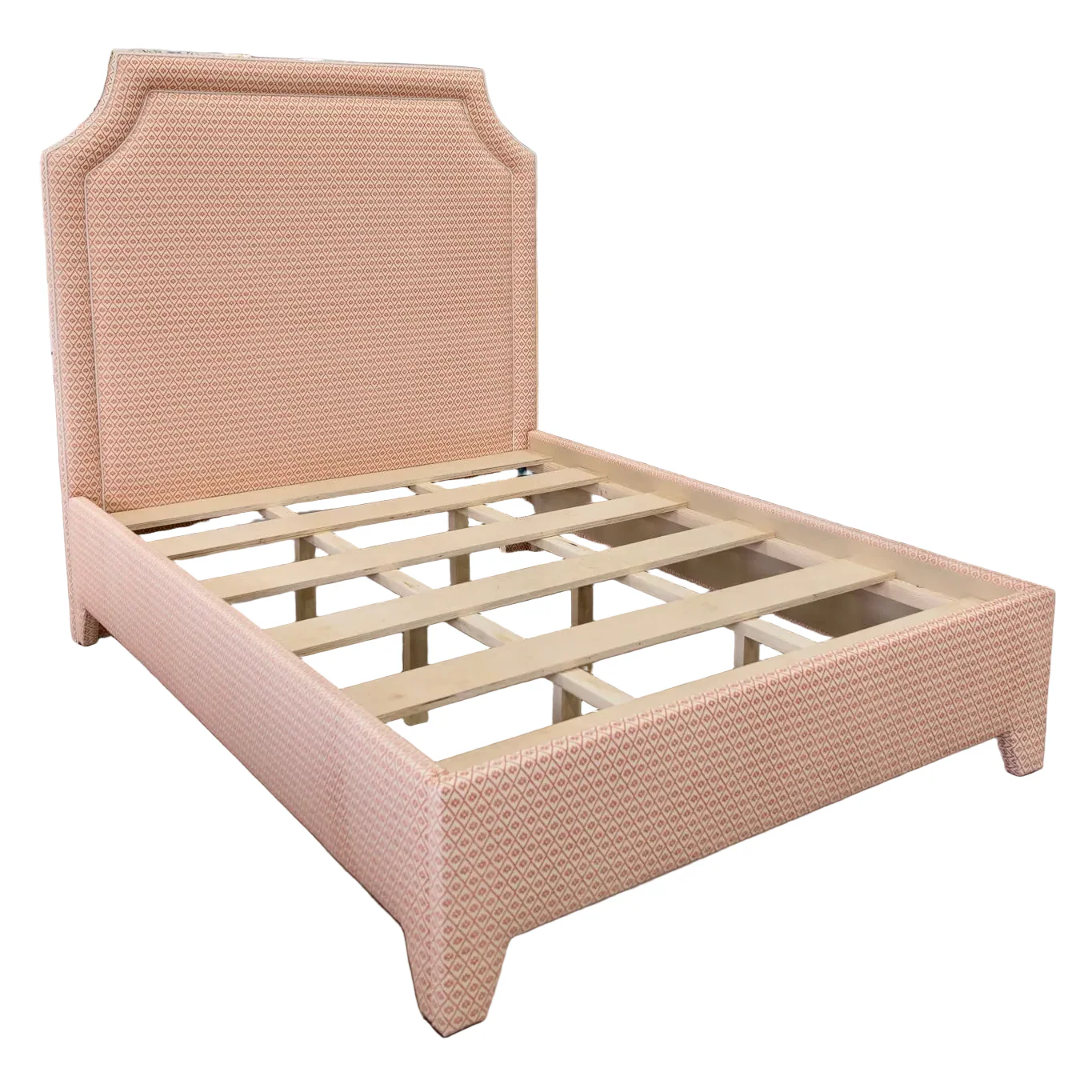 65”H Queen Upholstered Platform Bed - Upholstered Legs - Rust Fabric with White Trim