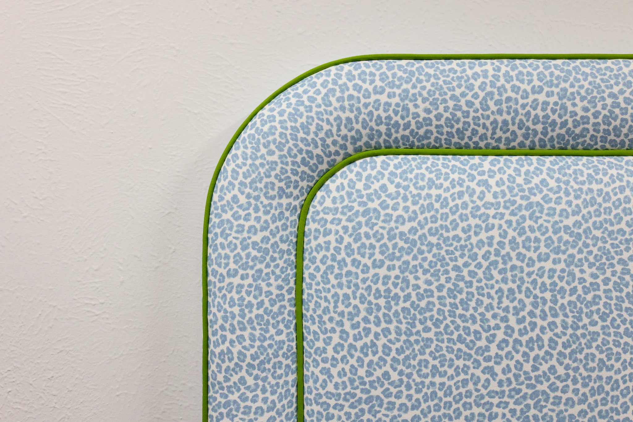 65" H Twin Headboard in Animal Print Fabric - Green Trim - Image 2