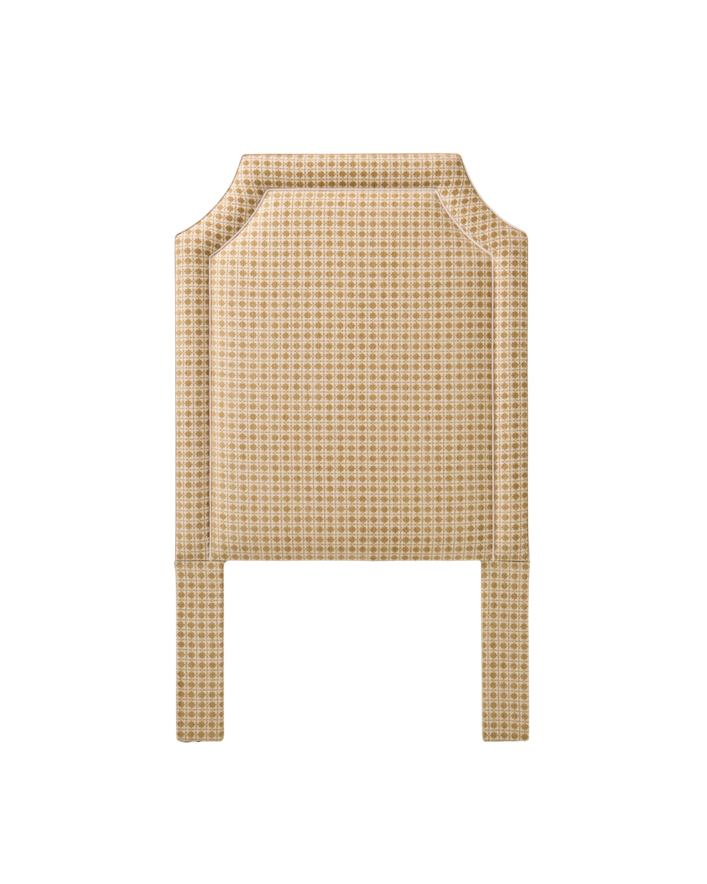 65" H Twin Headboard in Camel Kravet Couture Fabric - Cream Trim