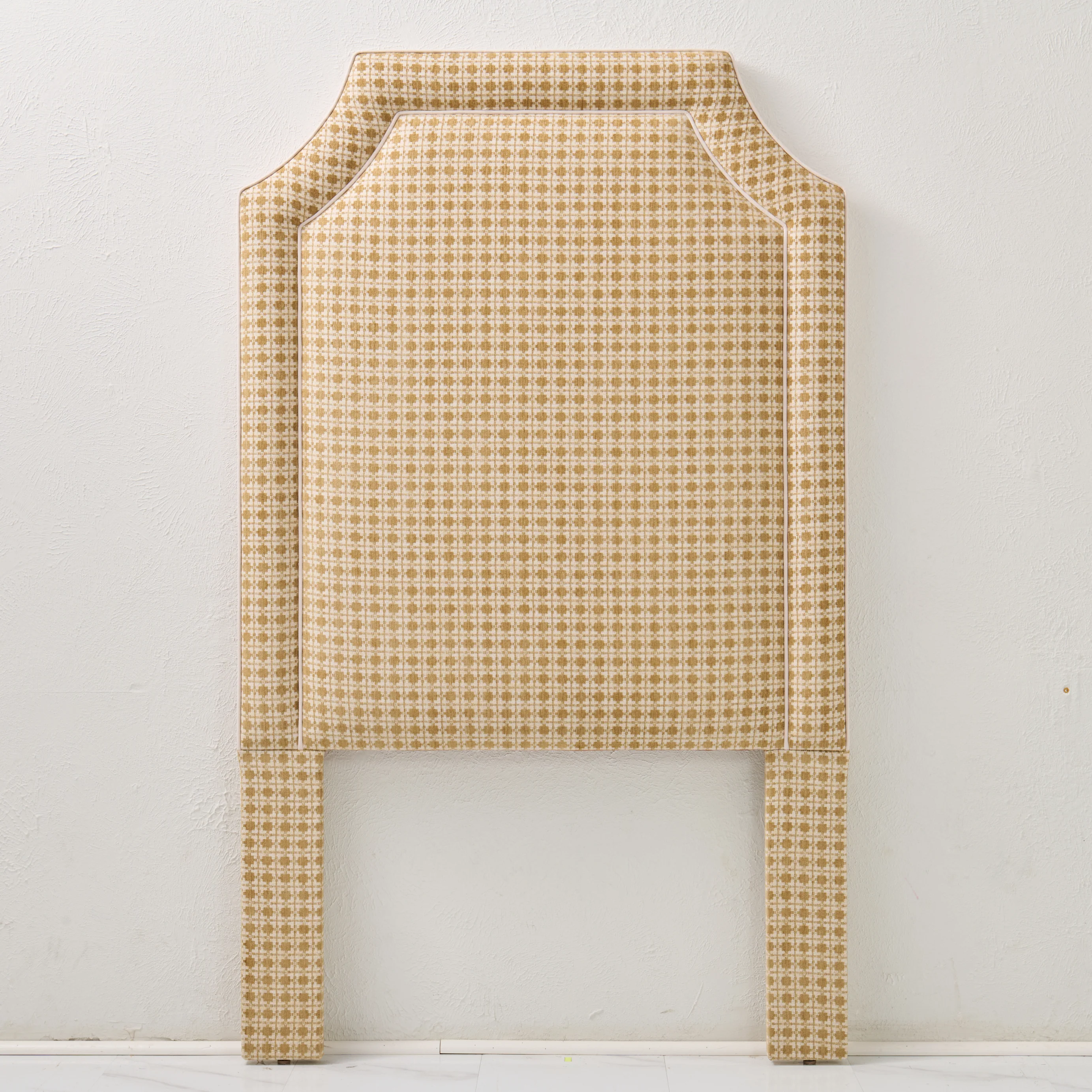 65" H Twin Headboard in Camel Kravet Couture Fabric - Cream Trim - Image 4