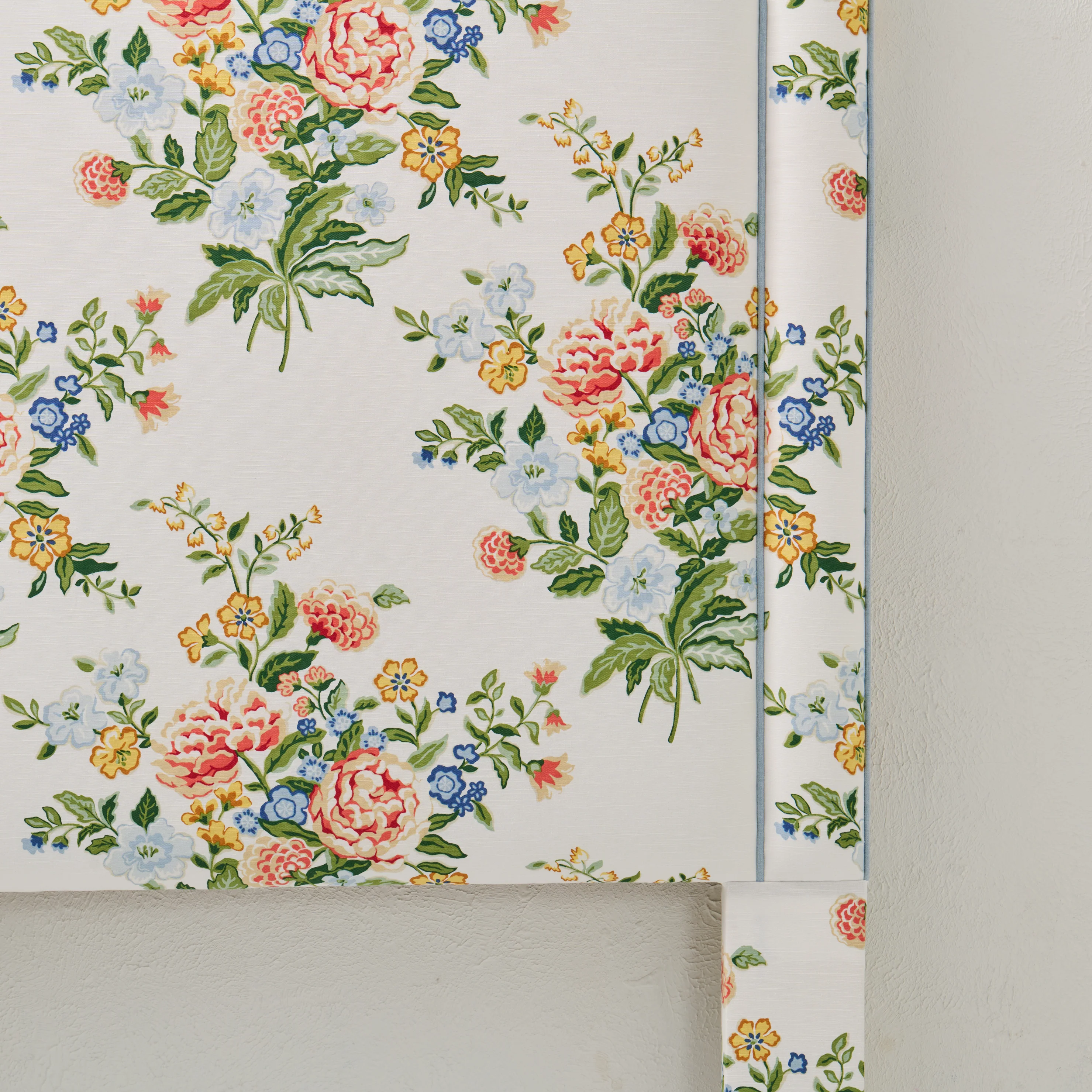 65”H Twin Headboard in Floral Bouquet Fabric from Fabricut - Blue Trim - Image 6