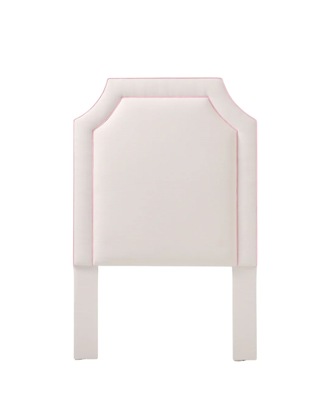 60" H Twin Headboard in Off-White Linen - Pink Trim