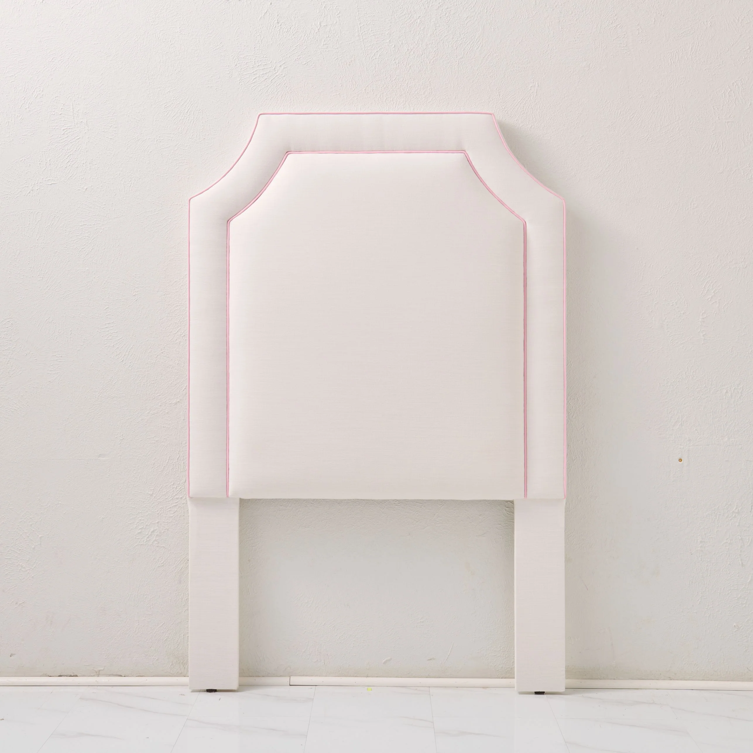 60" H Twin Headboard in Off-White Linen - Pink Trim - Image 4