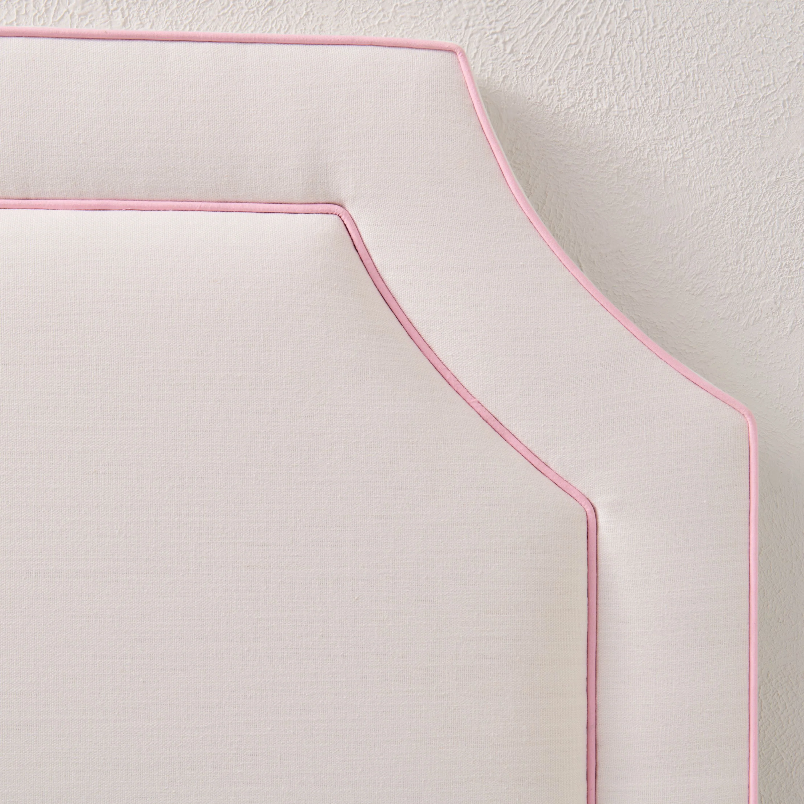 60" H Twin Headboard in Off-White Linen - Pink Trim - Image 6