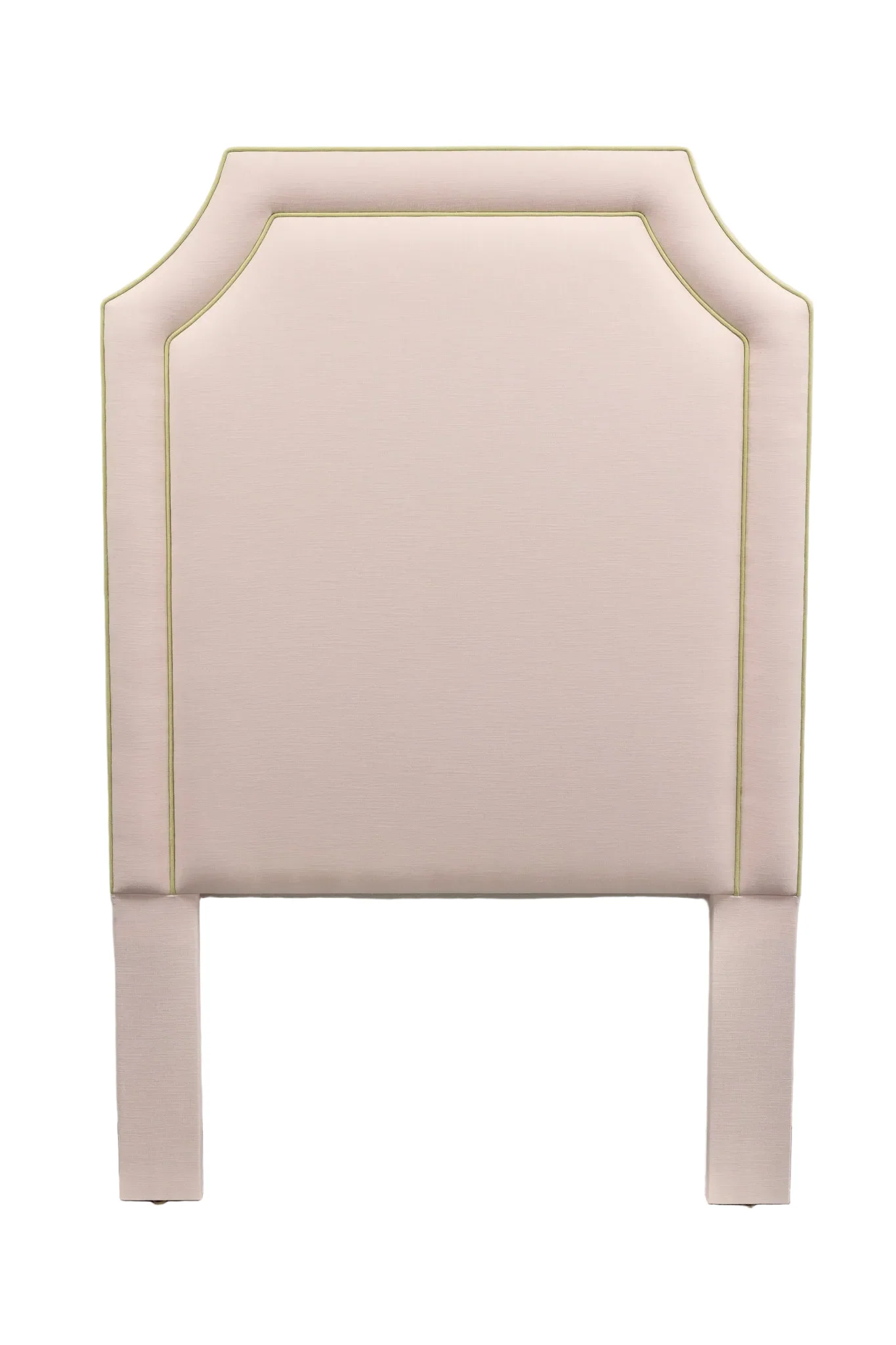 65”H Twin Headboard only - Blush Pink Fabric with Green Trim