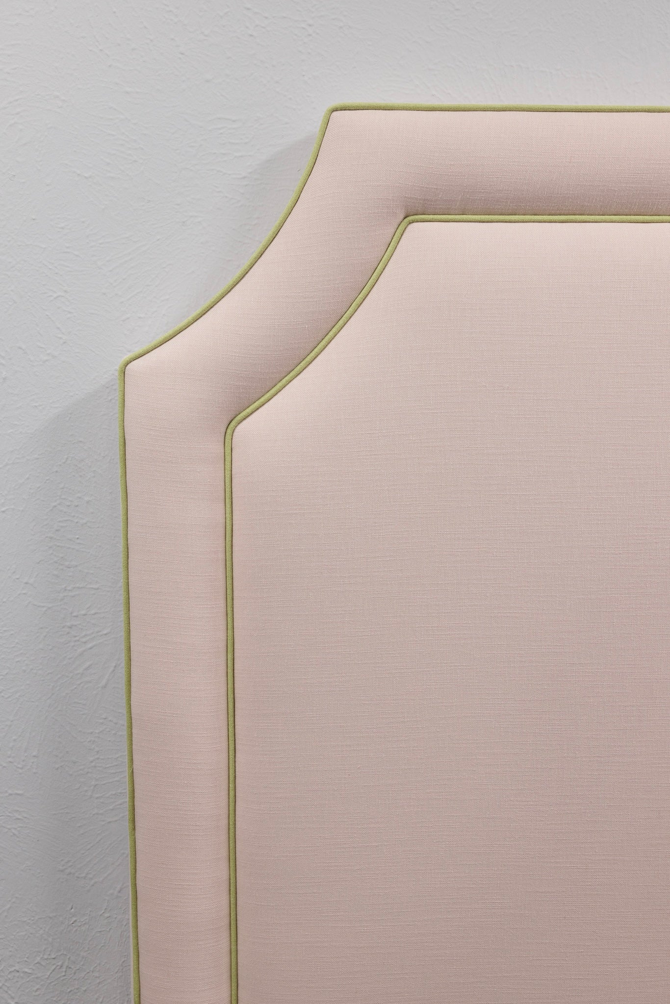 65”H Twin Headboard only - Blush Pink Fabric with Green Trim - Image 3