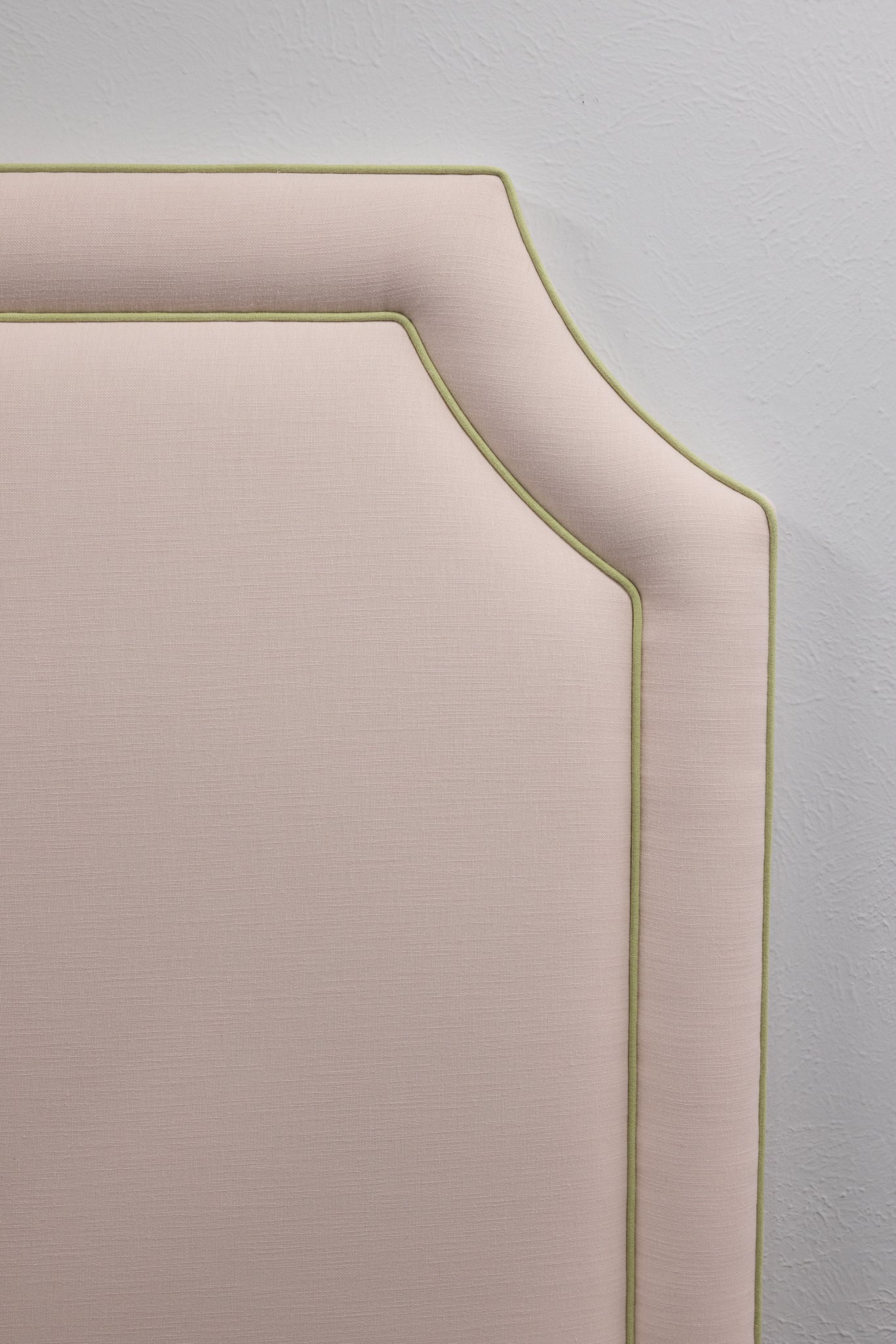 65”H Twin Headboard only - Blush Pink Fabric with Green Trim - Image 4