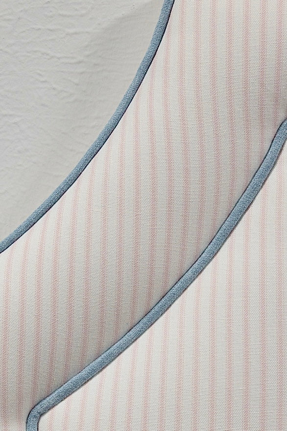 65”H Twin Headboard only - Ticking Stripe Pink Fabric with Blue Trim - Image 2