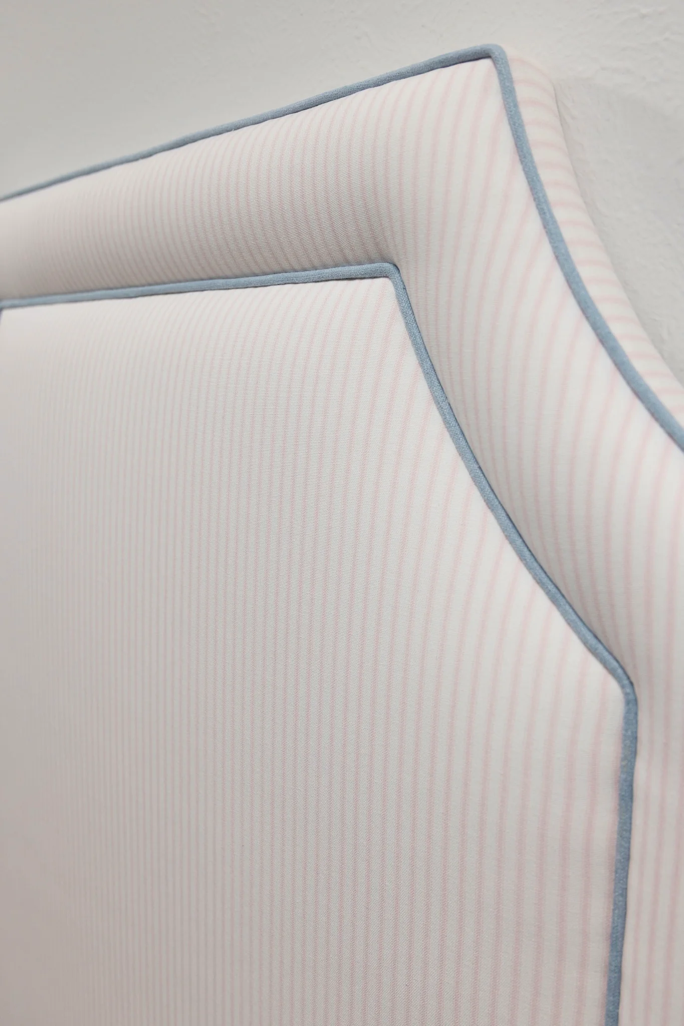 65”H Twin Headboard only - Ticking Stripe Pink Fabric with Blue Trim - Image 4