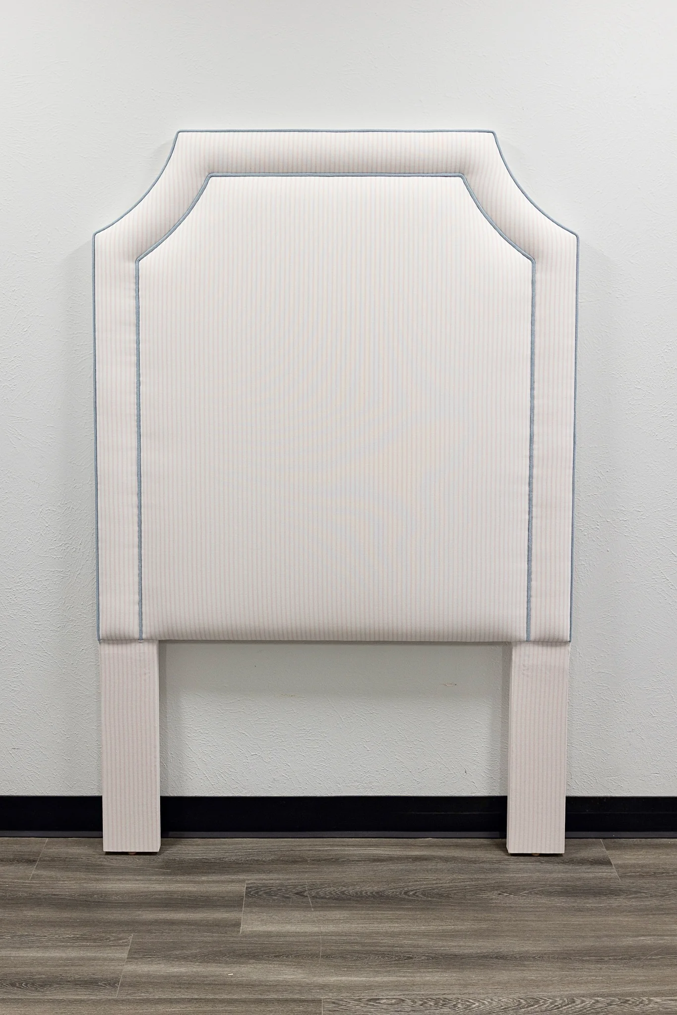 65”H Twin Headboard only - Ticking Stripe Pink Fabric with Blue Trim - Image 6