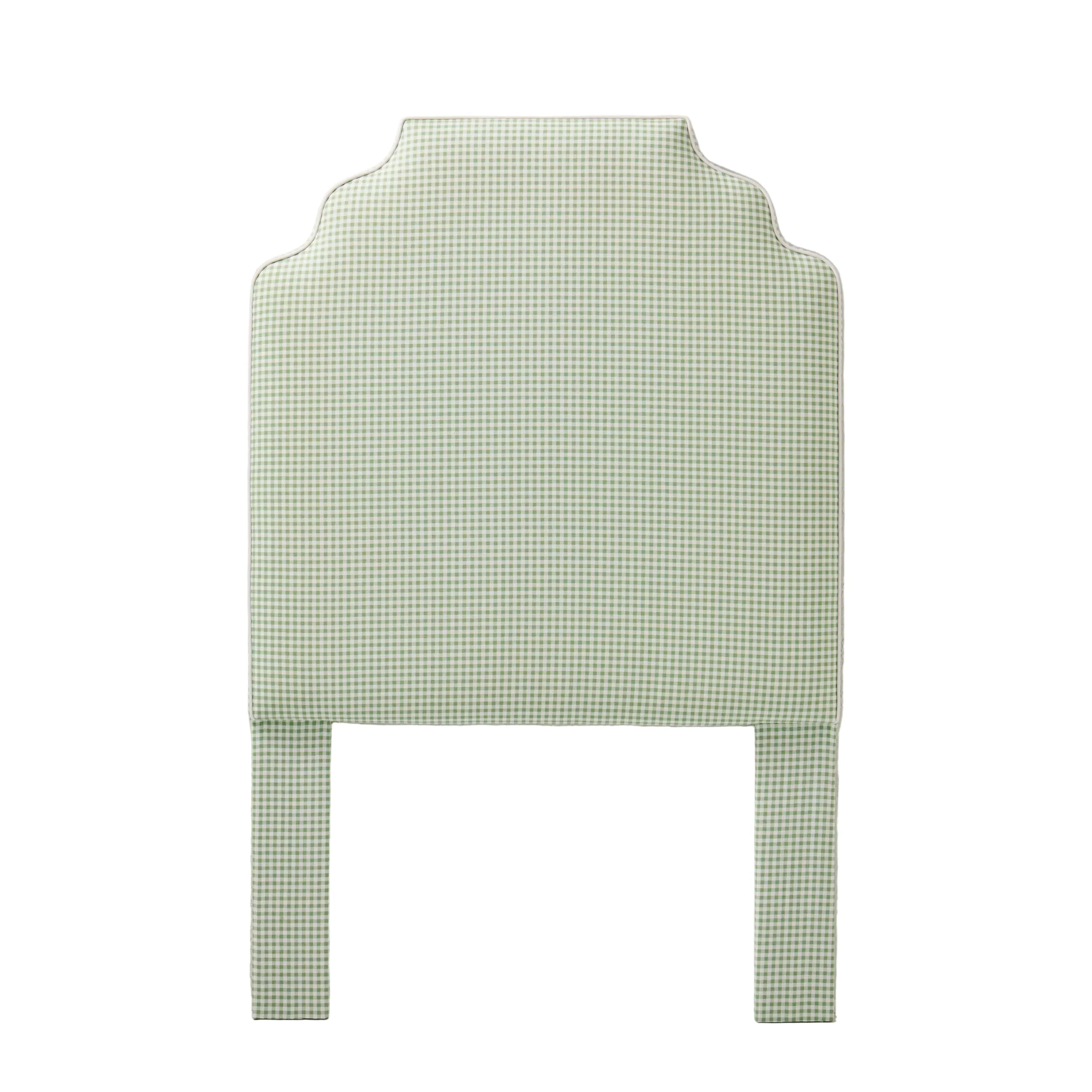 65”H Twin Headboard only - Green Gingham Fabric with White Trim