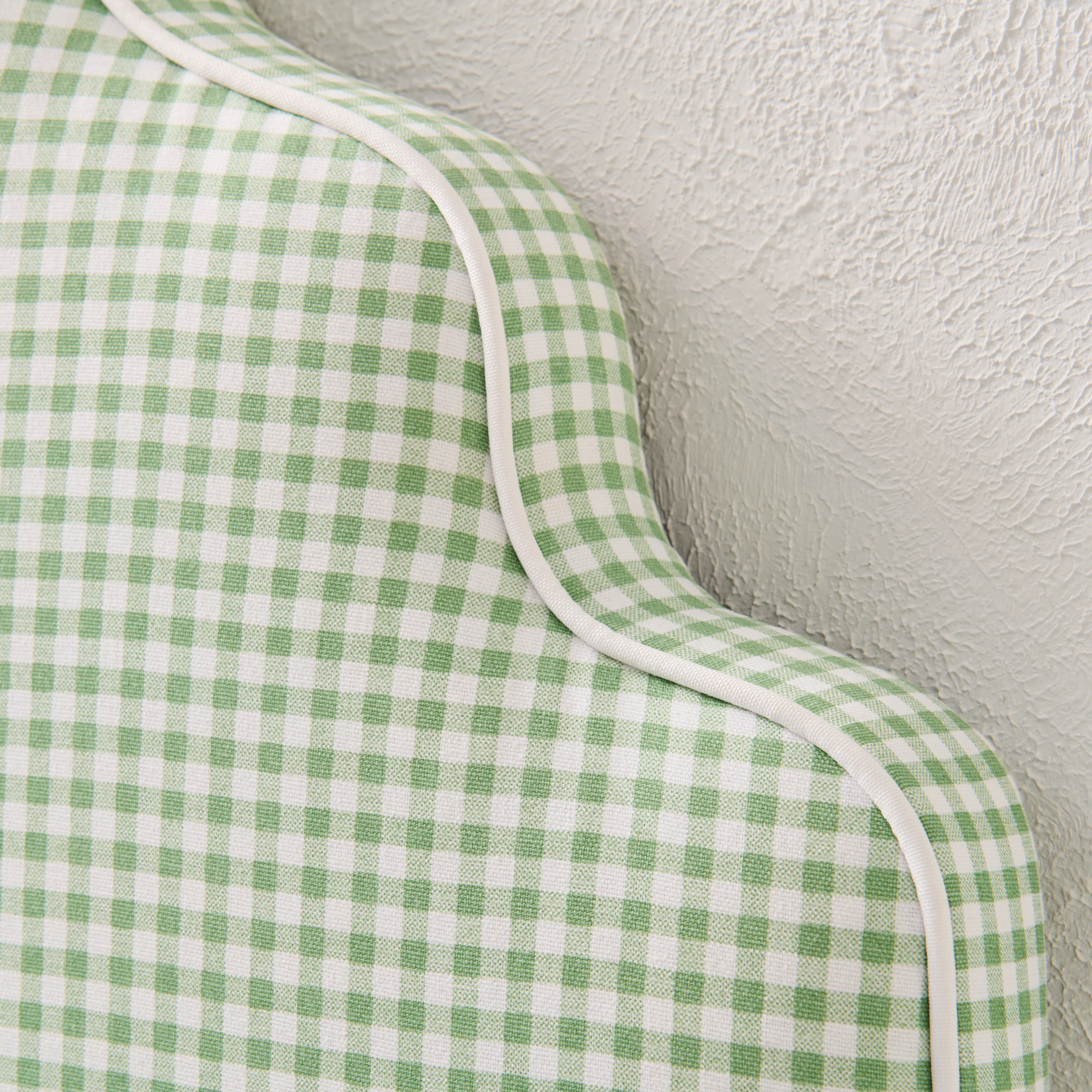 65”H Twin Headboard only - Green Gingham Fabric with White Trim - Image 2