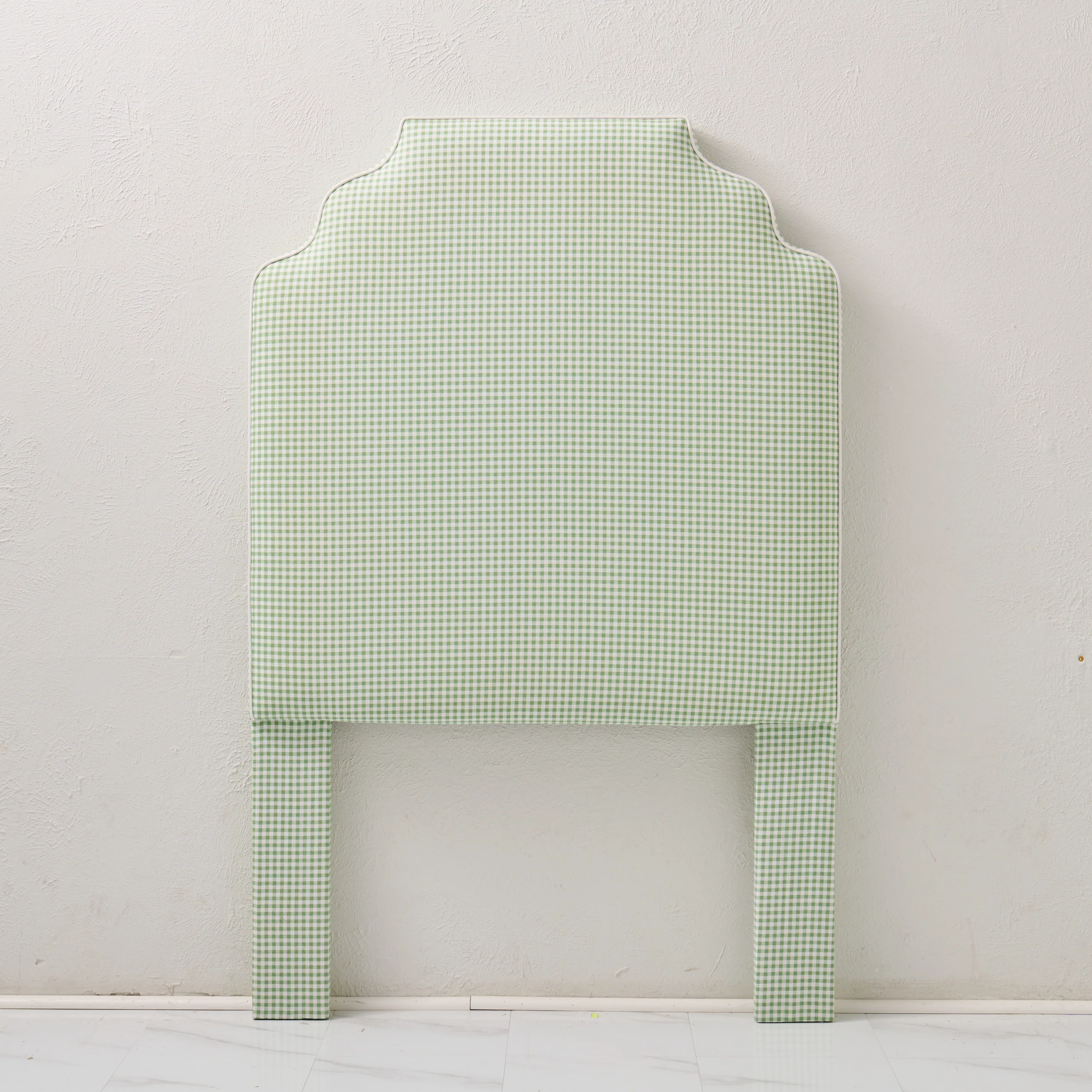 65”H Twin Headboard only - Green Gingham Fabric with White Trim - Image 3