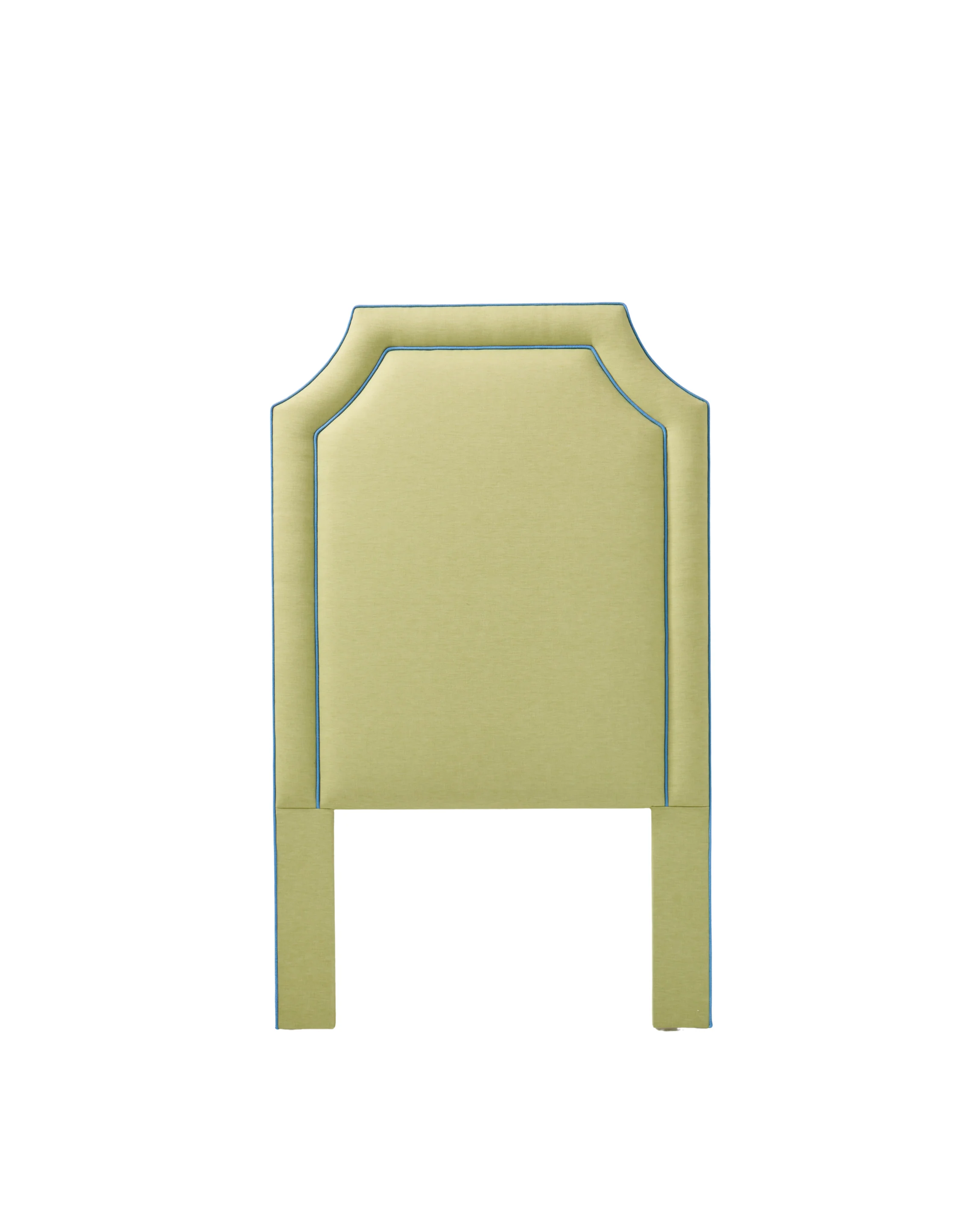 65”H Twin Headboard only - Lime Green Linen Fabric with Blue Trim