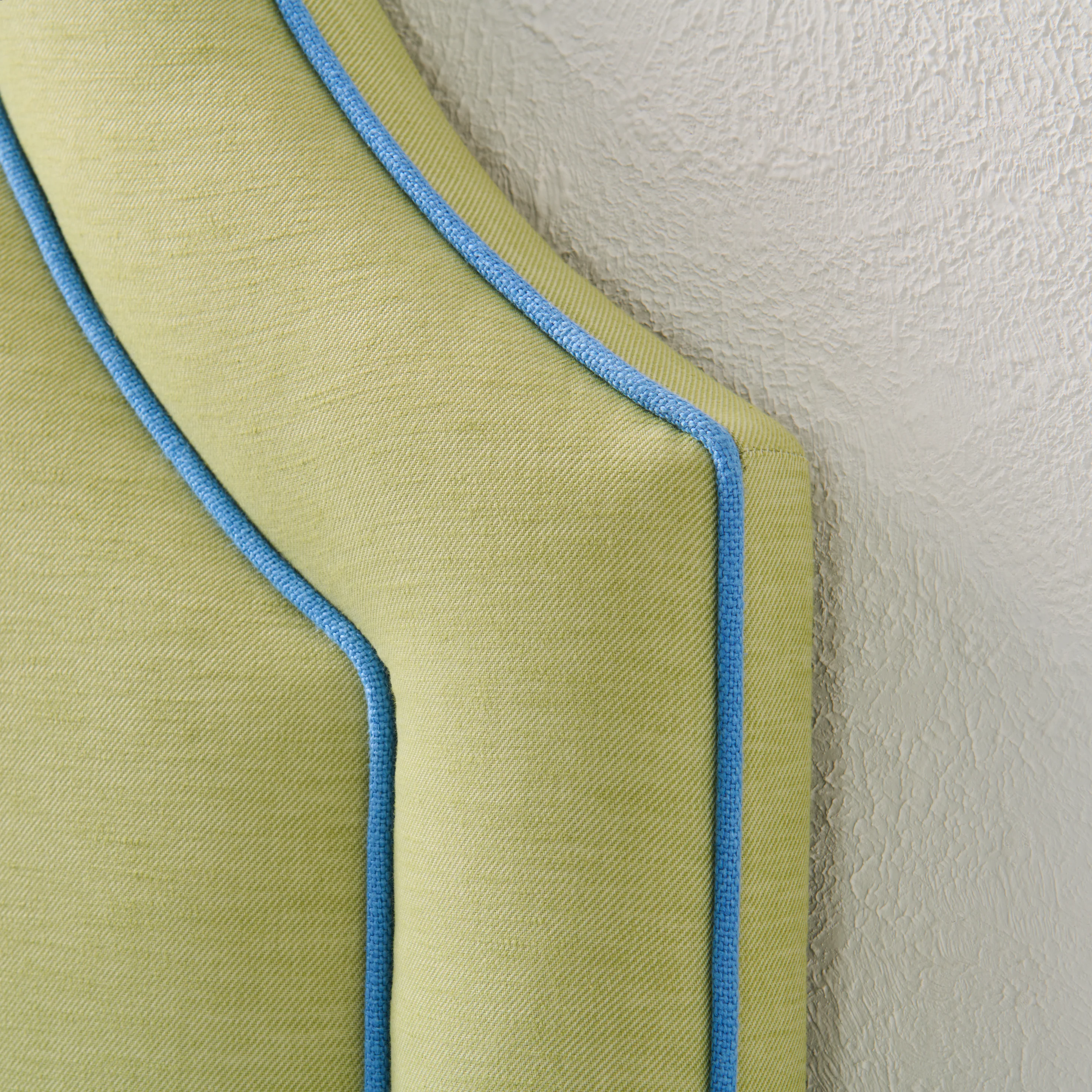 65”H Twin Headboard only - Lime Green Linen Fabric with Blue Trim - Image 3