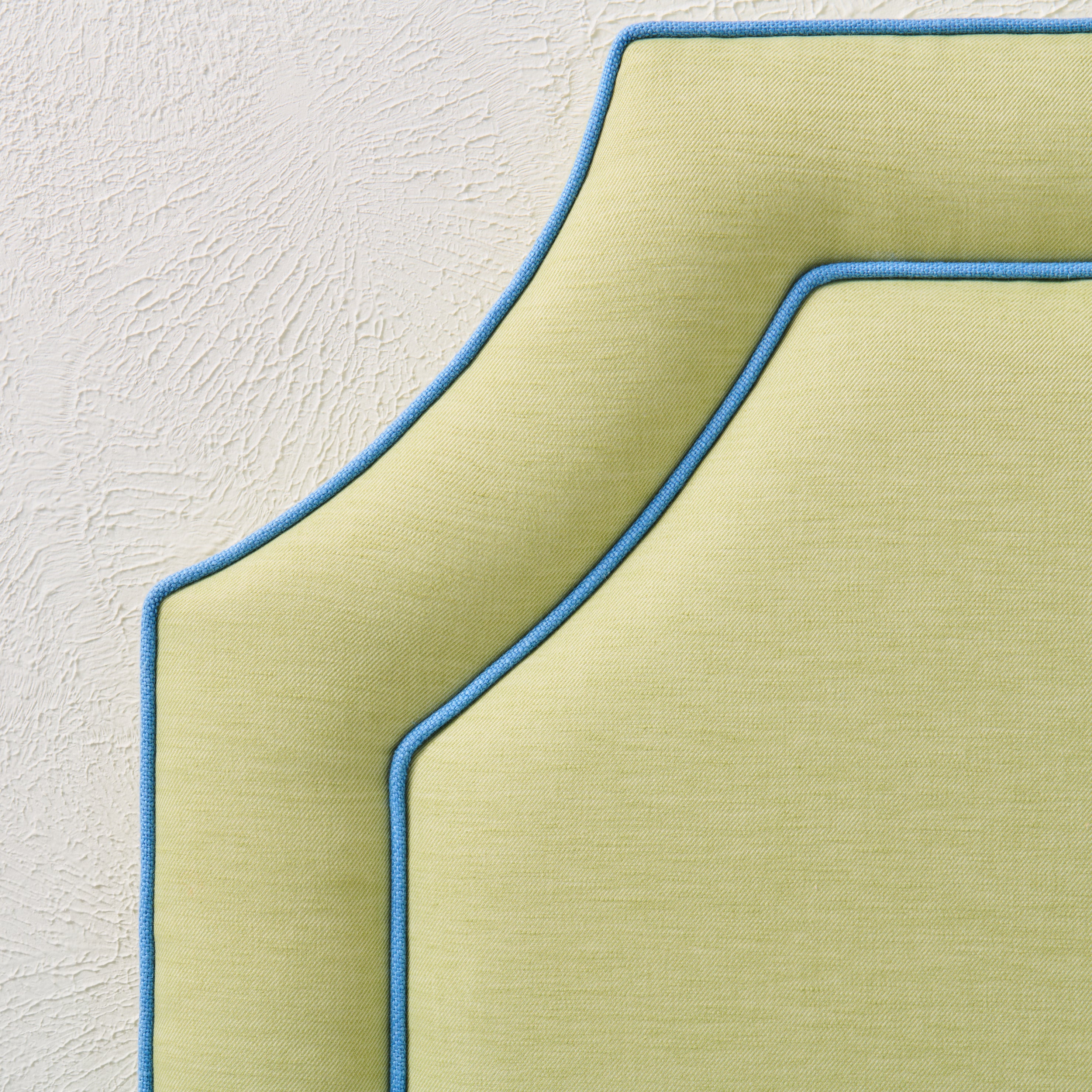 65”H Twin Headboard only - Lime Green Linen Fabric with Blue Trim - Image 5
