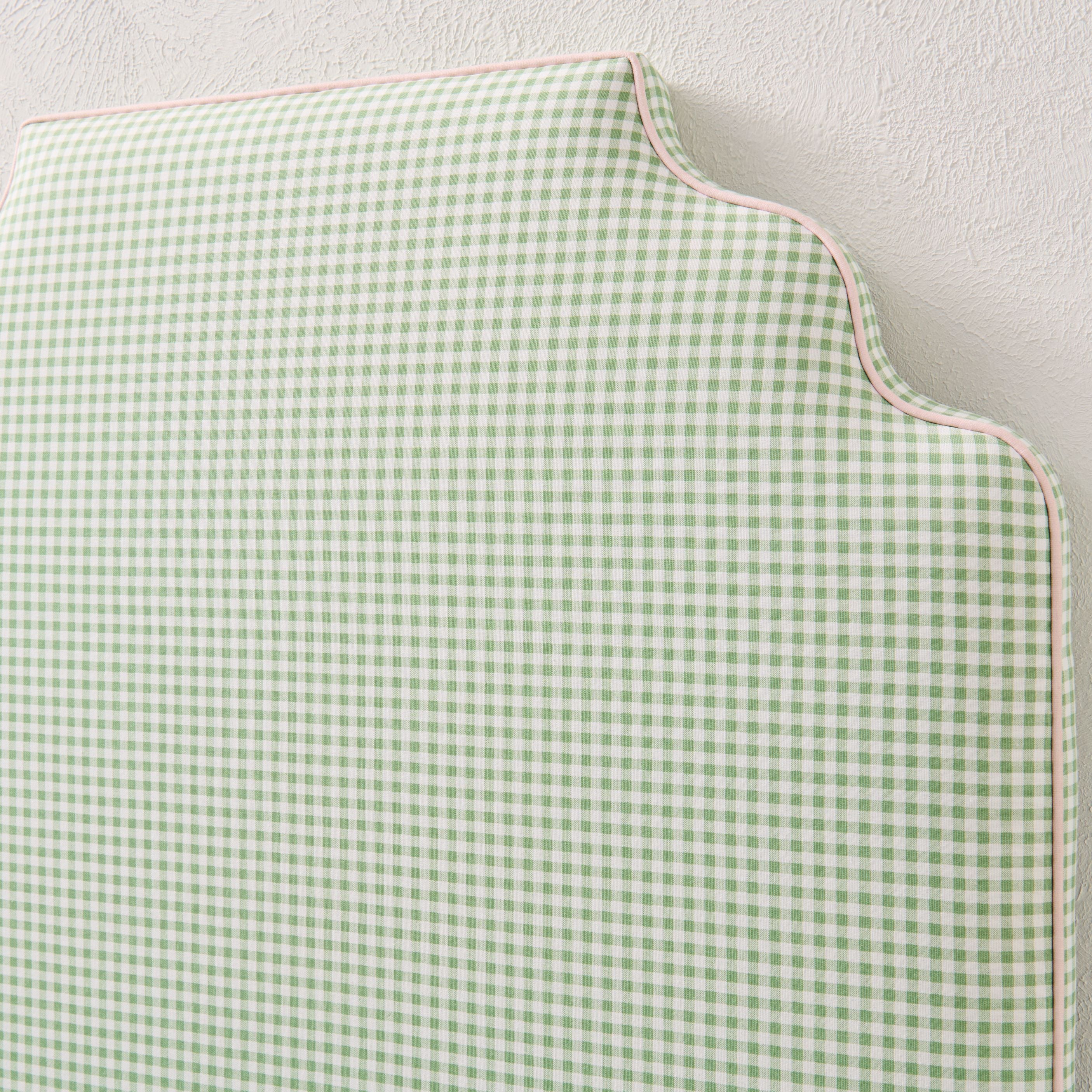 65”H Twin Headboard only - Green Gingham Fabric with Pink Trim - Image 3