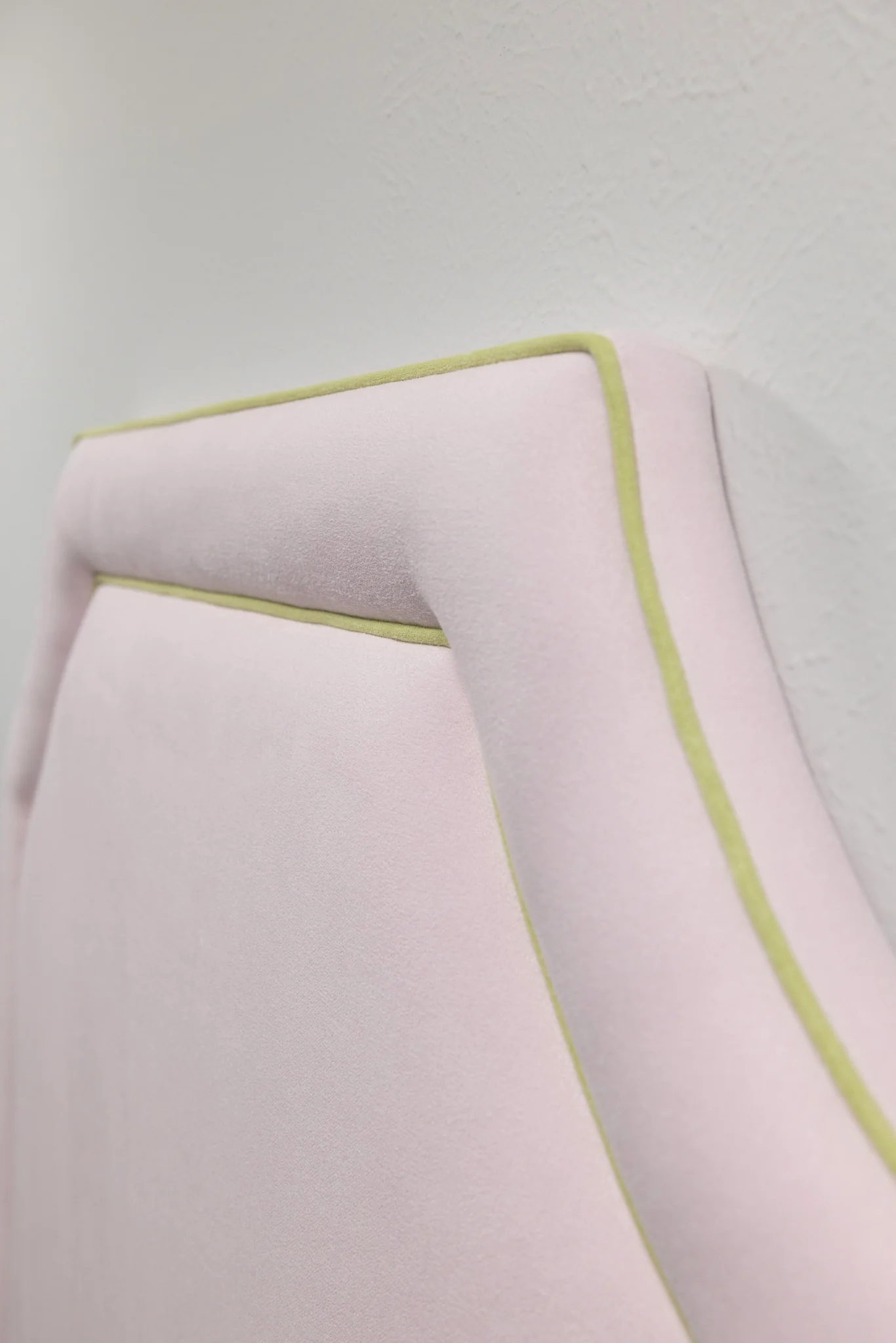 65”H Twin Headboard only - Powder Pink Woven Fabric - Green Trim - Image 2