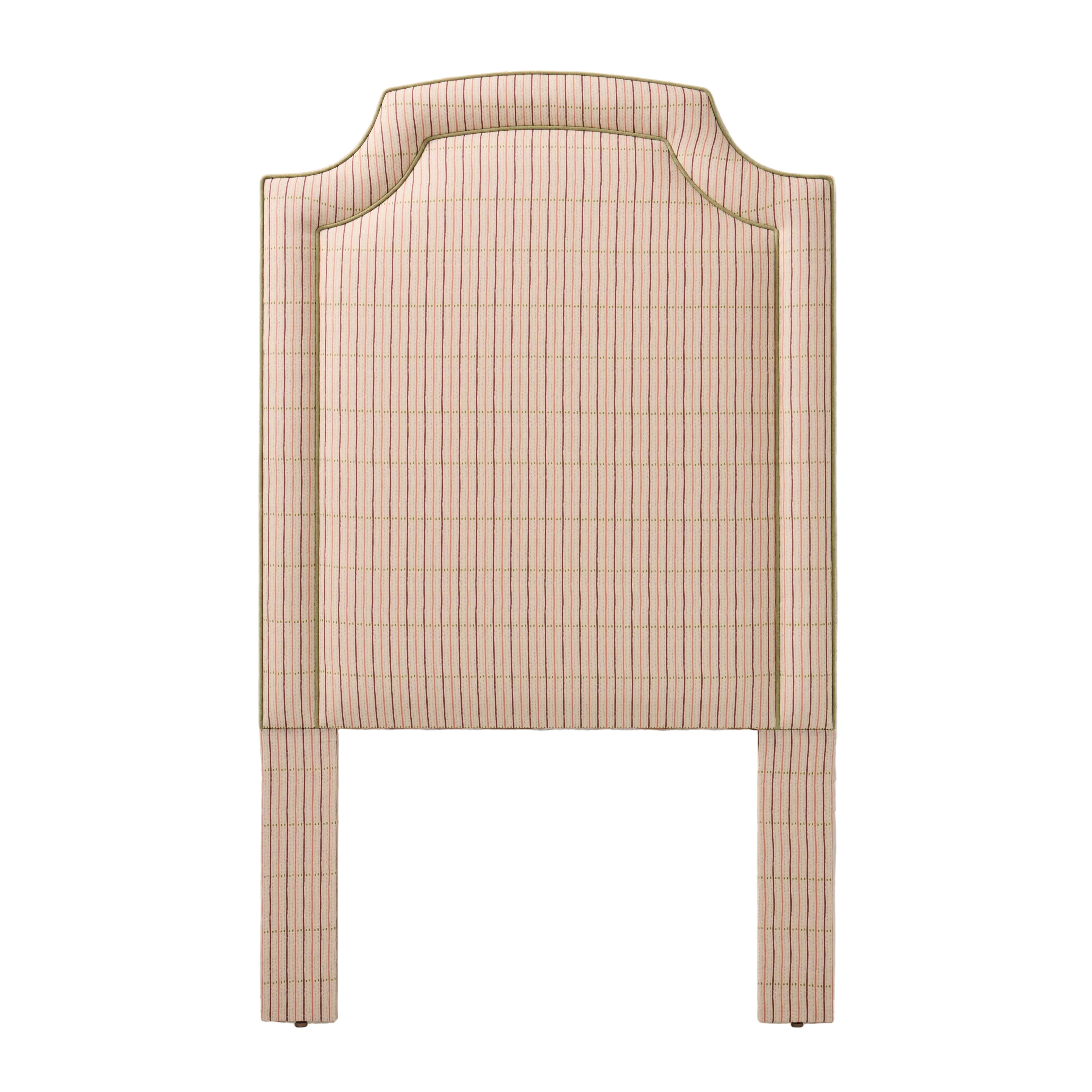 65”H Twin Headboard only - Striped Cream Fabric - Green Trim