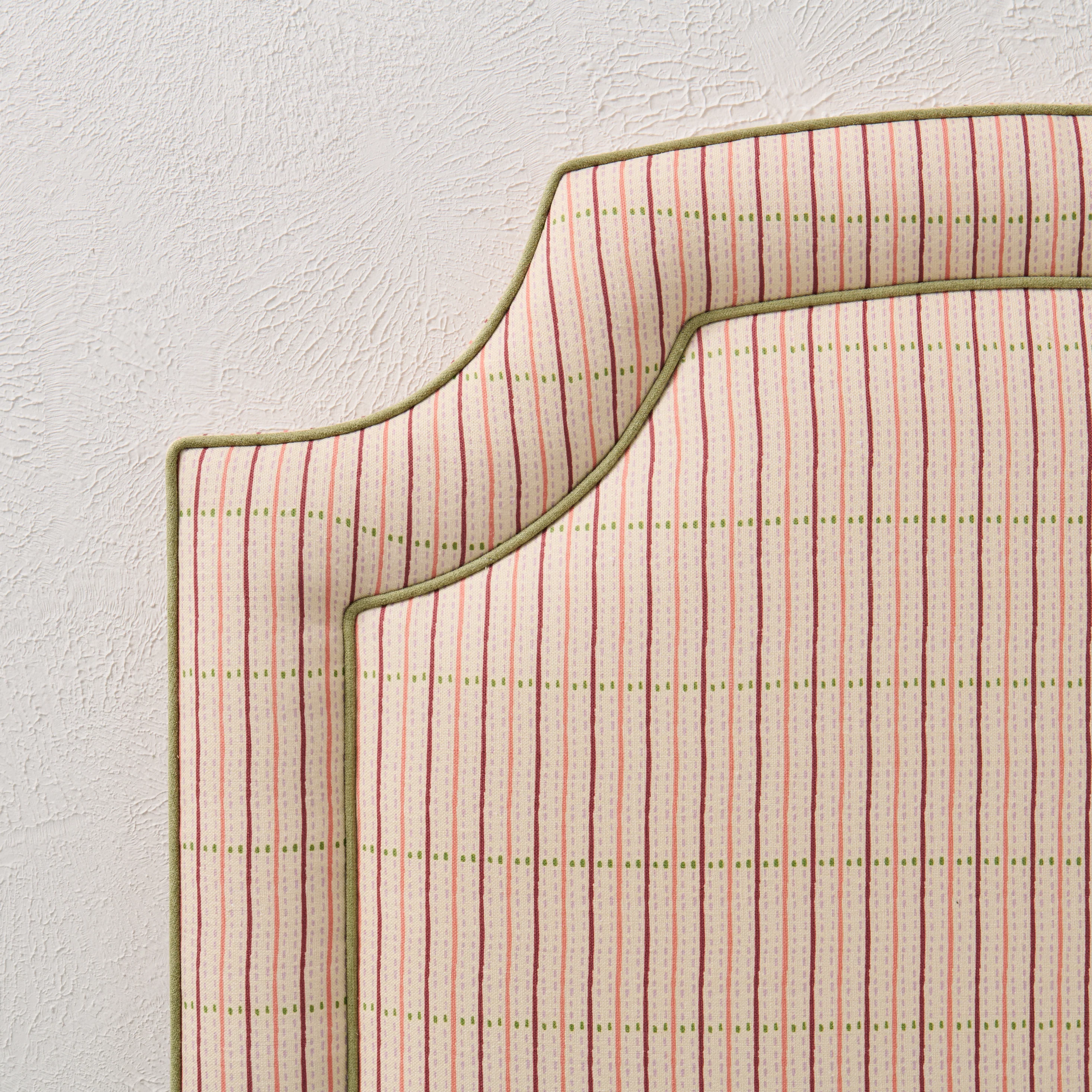 65”H Twin Headboard only - Striped Cream Fabric - Green Trim - Image 5