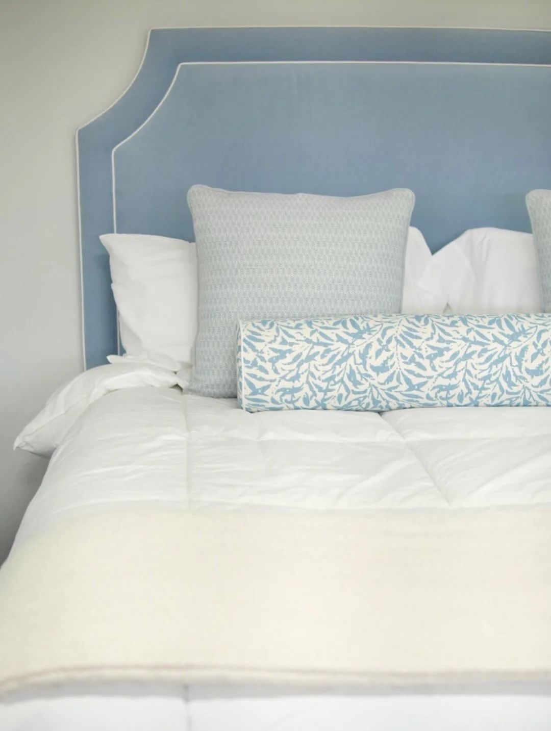 65"H King Bed  - Ashley Blue Chenille Fabric - Image 5