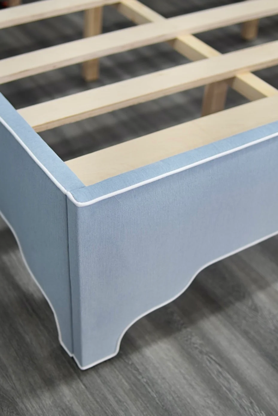 65"H King Bed  - Ashley Blue Chenille Fabric - Image 7