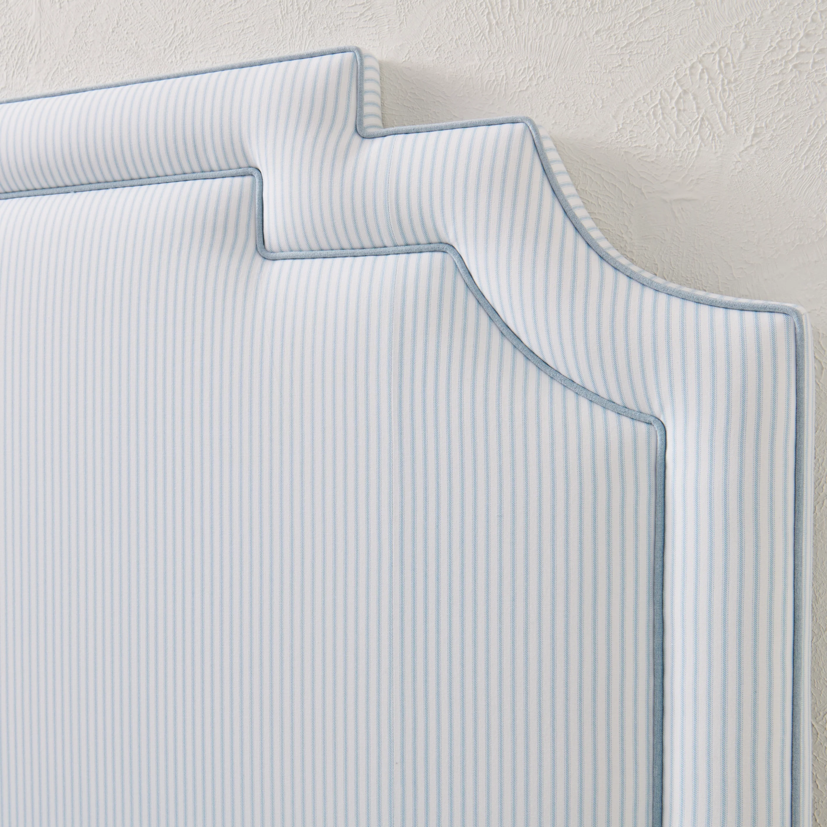 65"H King Headboard in Classic Blue Stripe Fabric - Sky Blue Trim - Image 5
