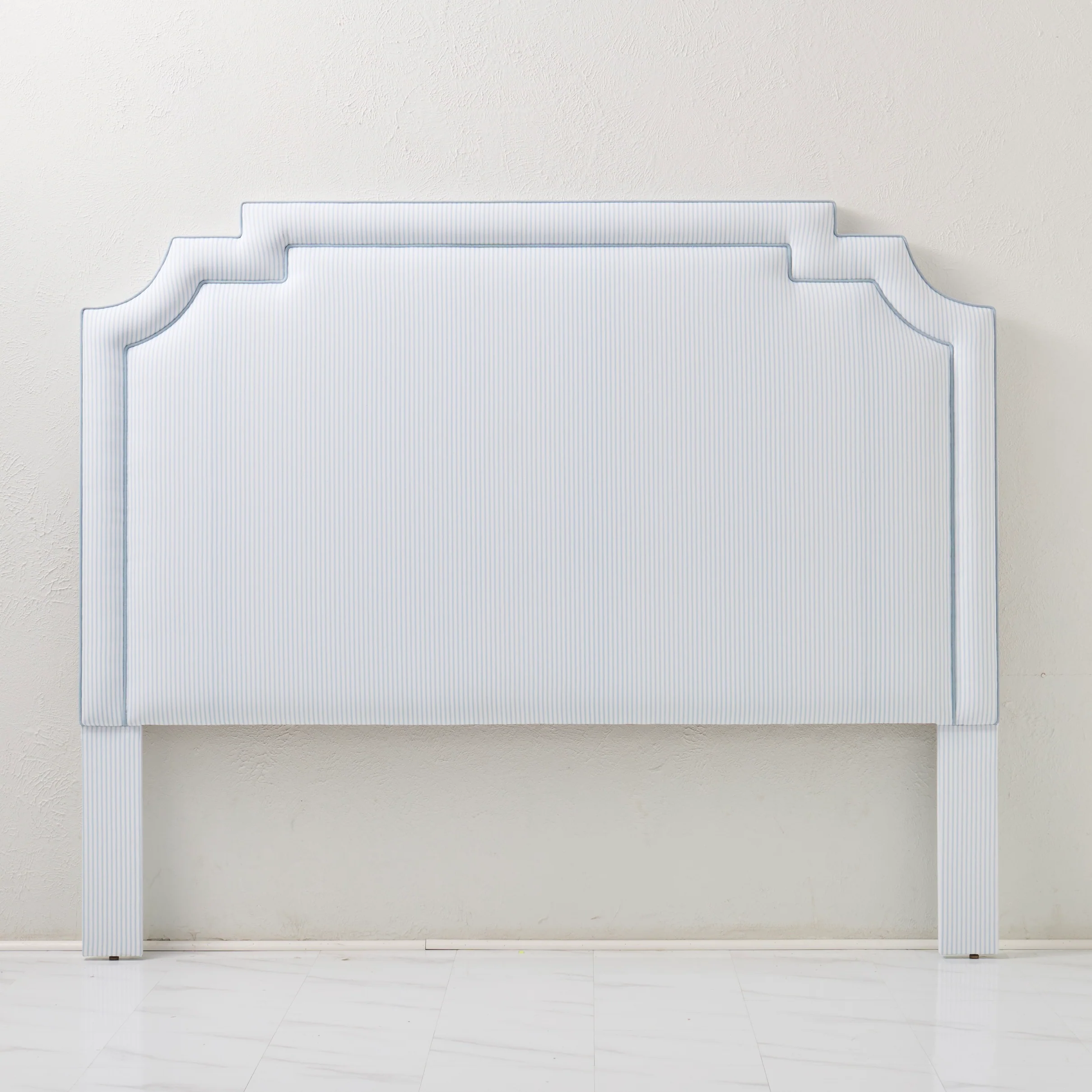 65"H King Headboard in Classic Blue Stripe Fabric - Sky Blue Trim - Image 6