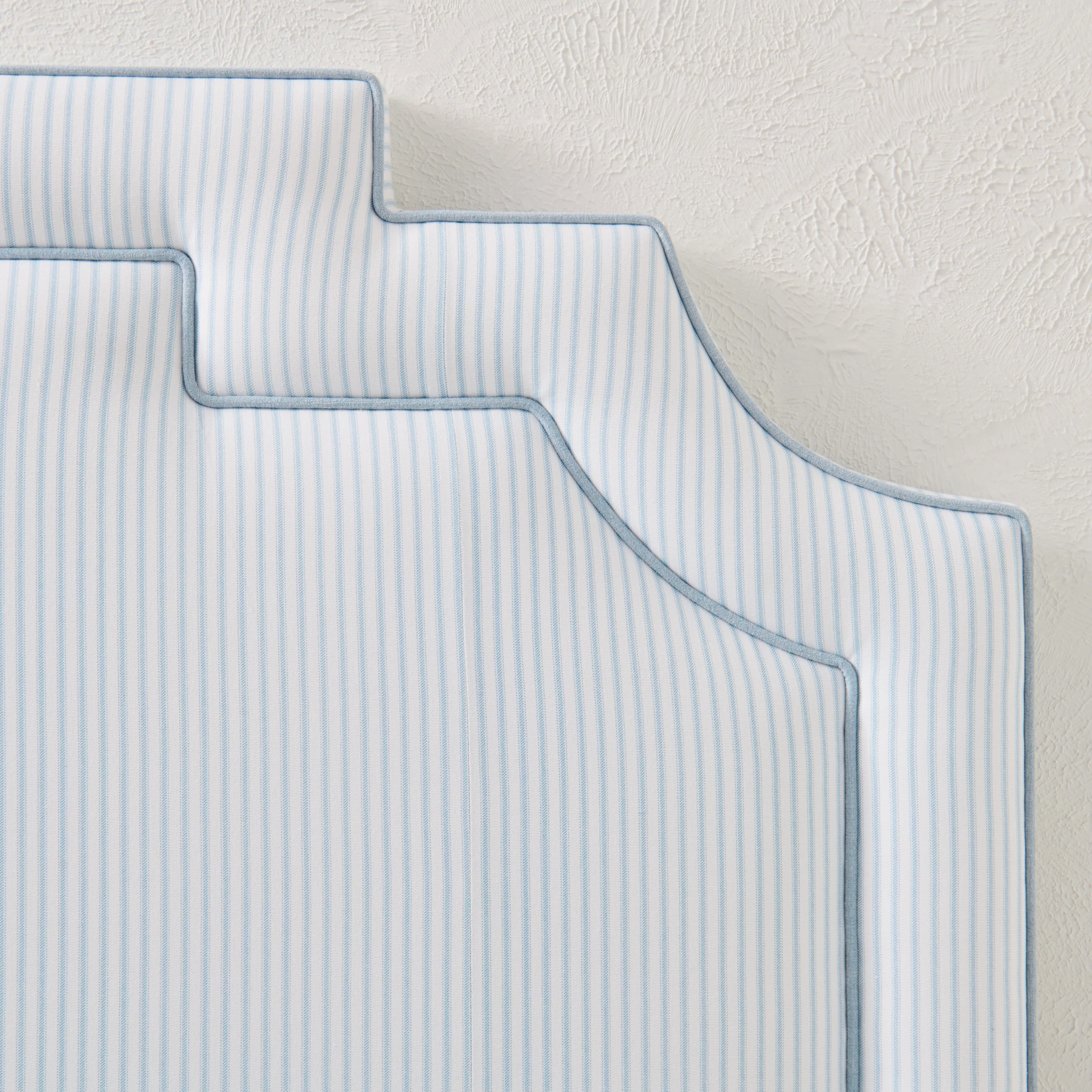 65"H King Headboard in Classic Blue Stripe Fabric - Sky Blue Trim - Image 8