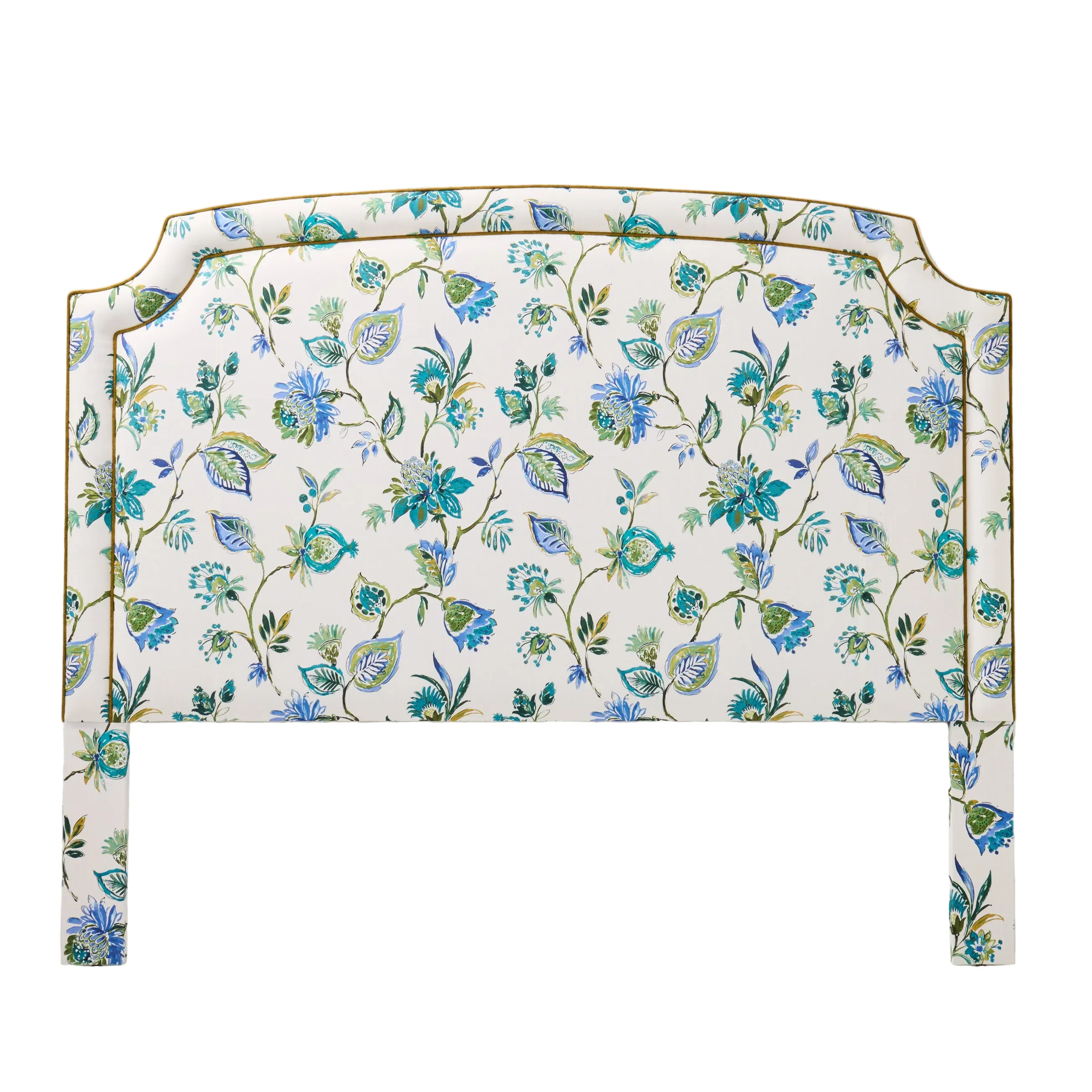 65"H King Headboard in Floral Bouquet Fabric - Contrast Trim