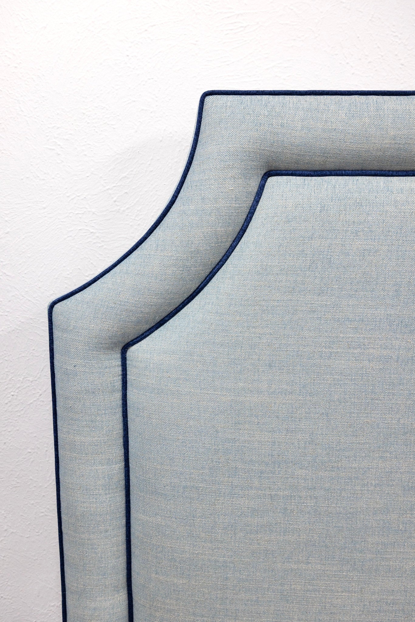 65"H King Headboard in Light Denim Fabric - Navy Trim - Image 4
