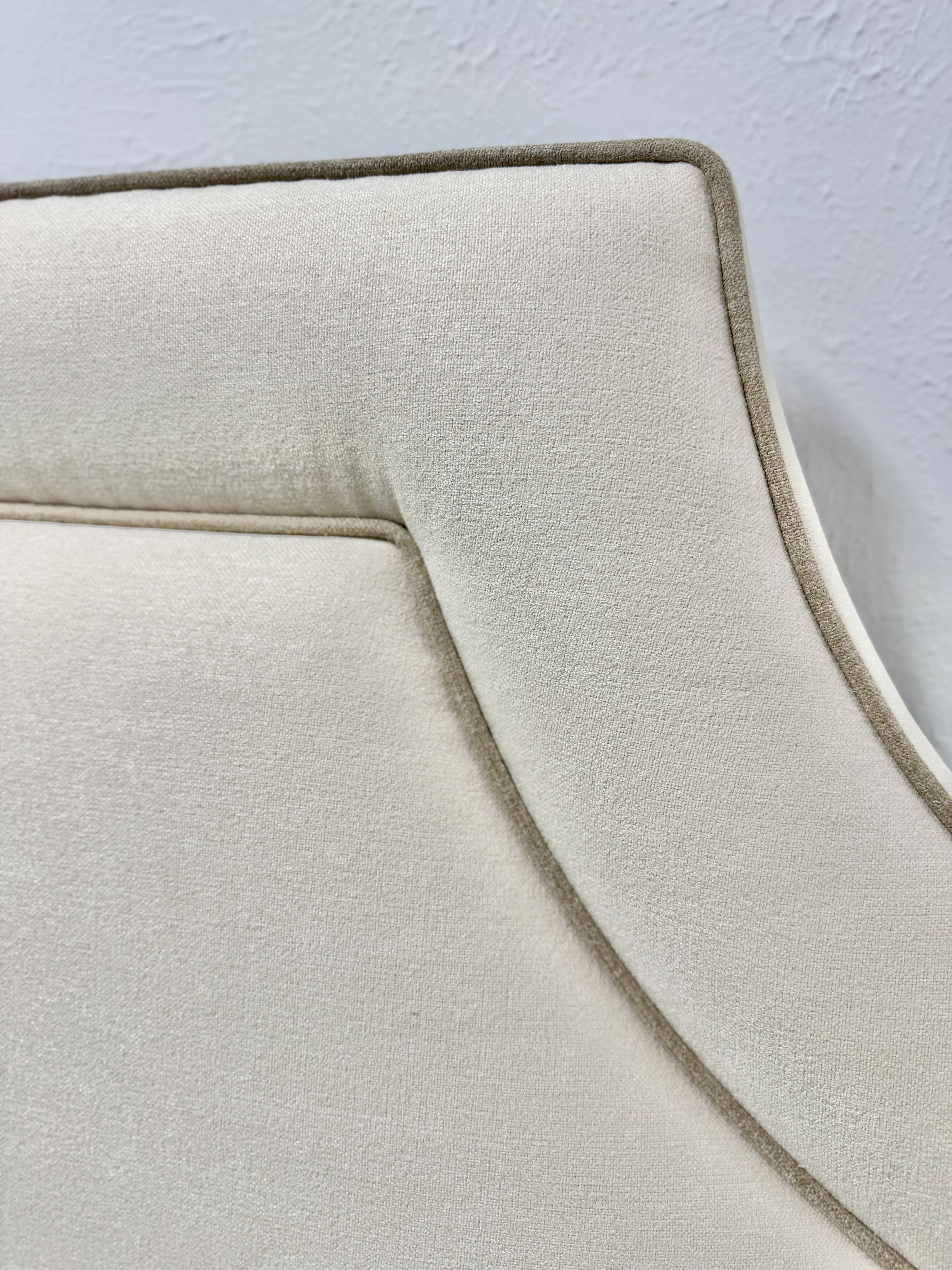 65"H King Headboard in Oat Meal Woven Fabric - Mushroom Trim - Image 5