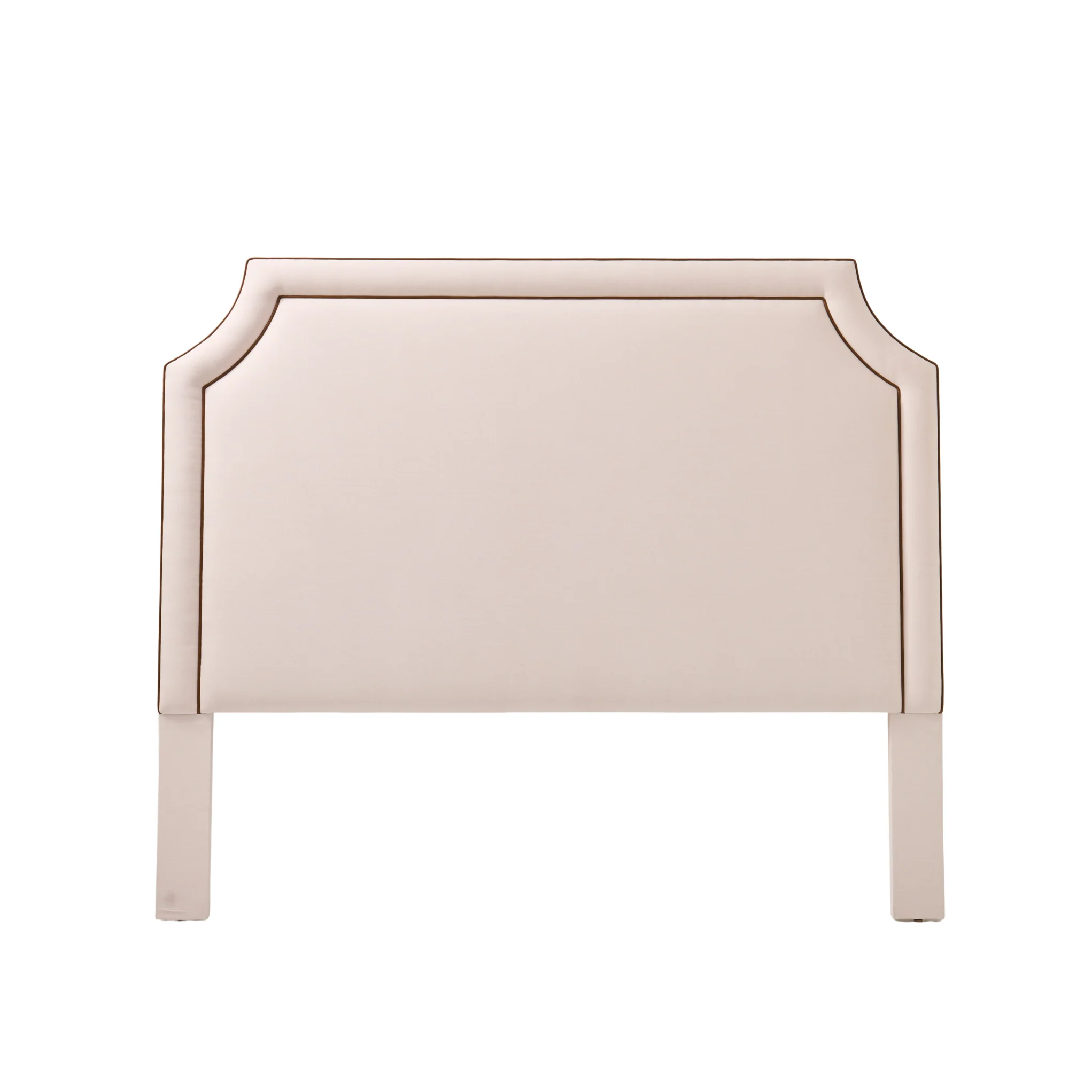 65"H King Headboard in Cream Woven Fabric - Brown Leather Trim