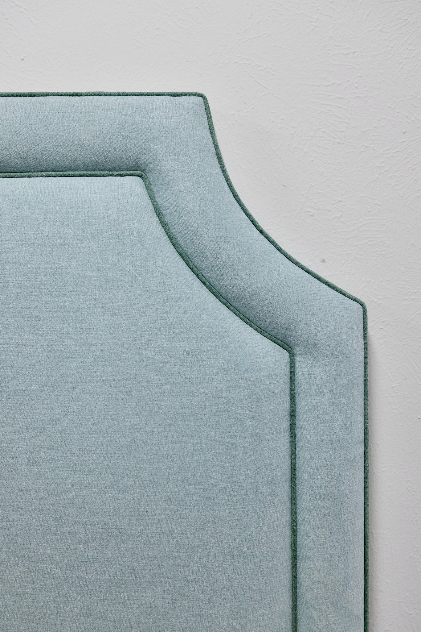 65"H King Headboard in Sky Blue Woven Fabric - Sage Trim - Image 5