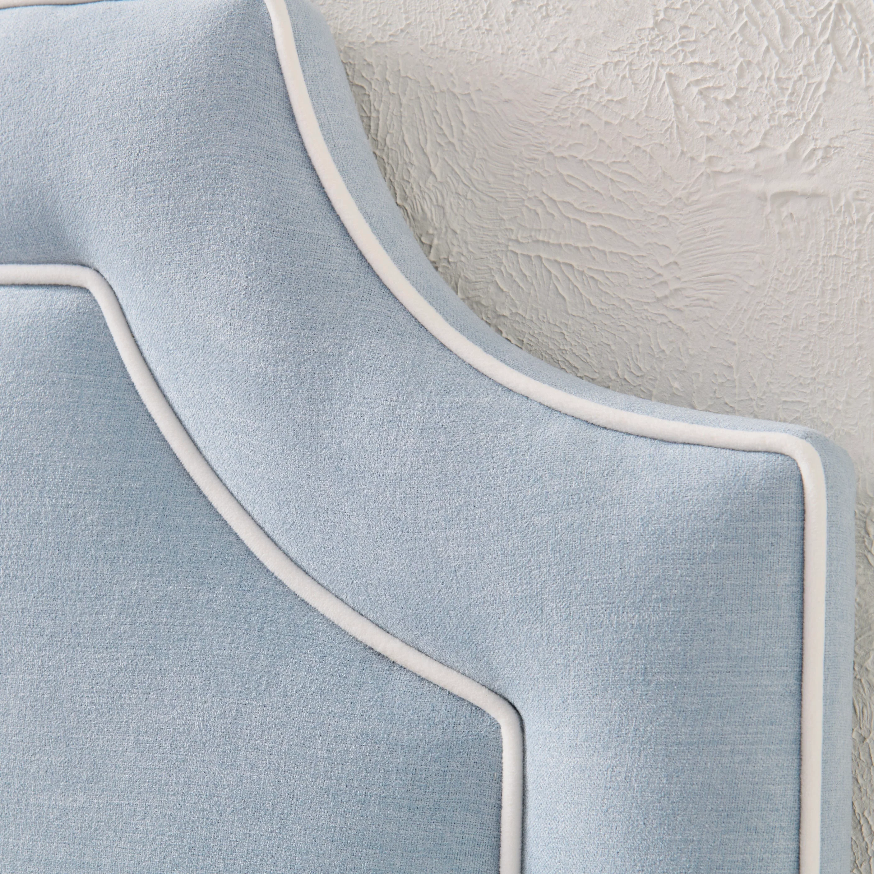 65"H King Headboard in Sky Blue Woven Fabric - White Trim - Image 5