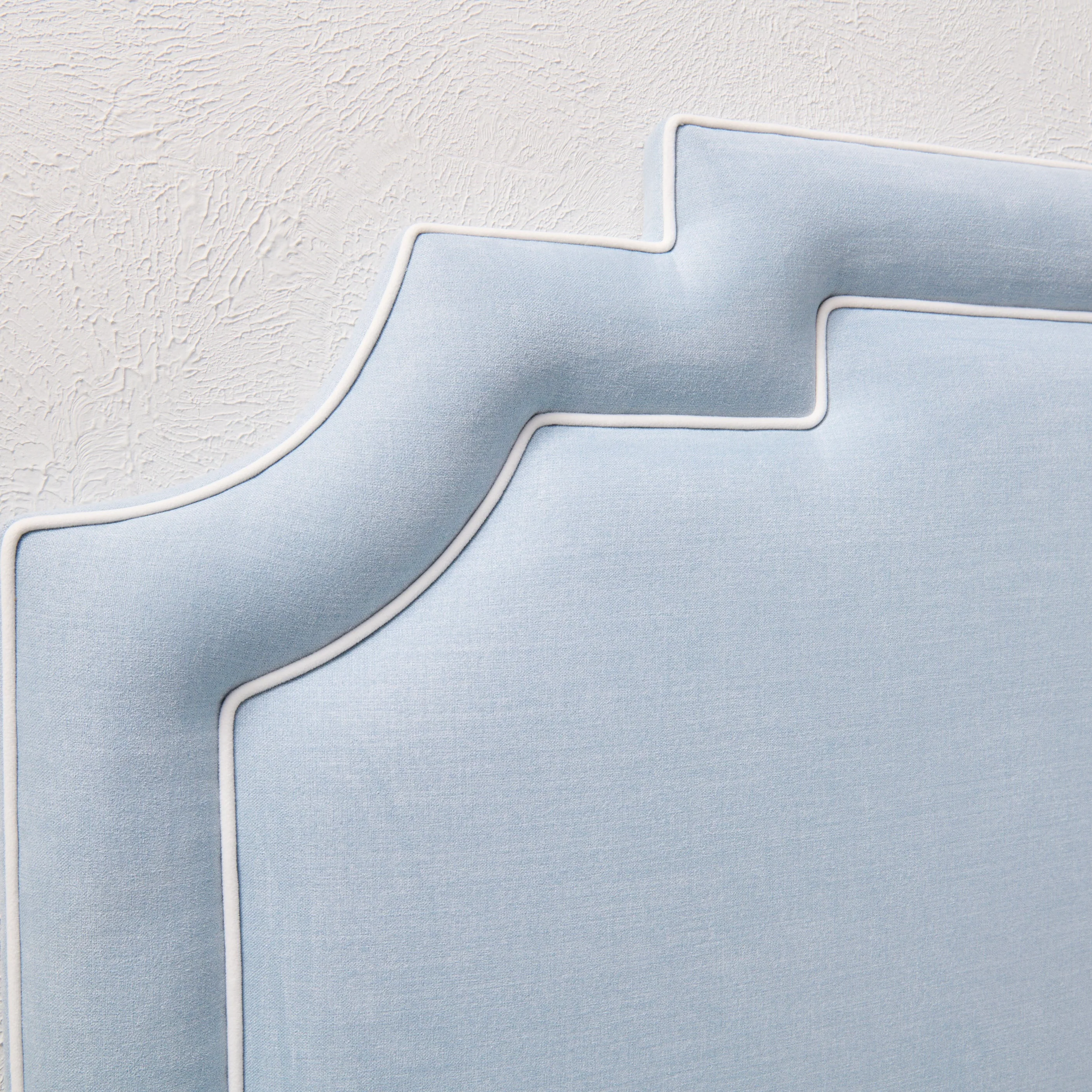 65"H King Headboard in Sky Blue Woven Fabric - White Trim - Image 6