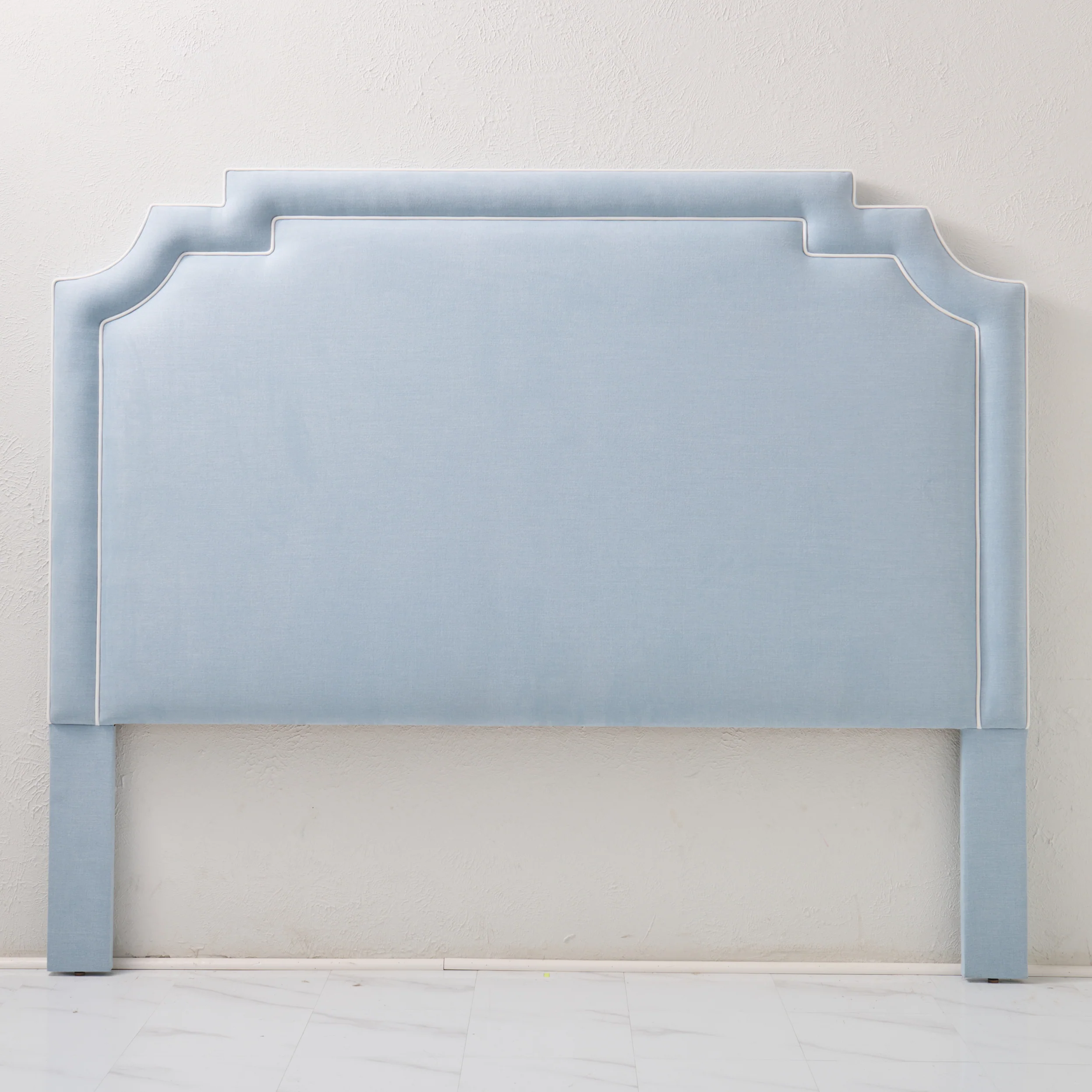 65"H King Headboard in Sky Blue Woven Fabric - White Trim - Image 7