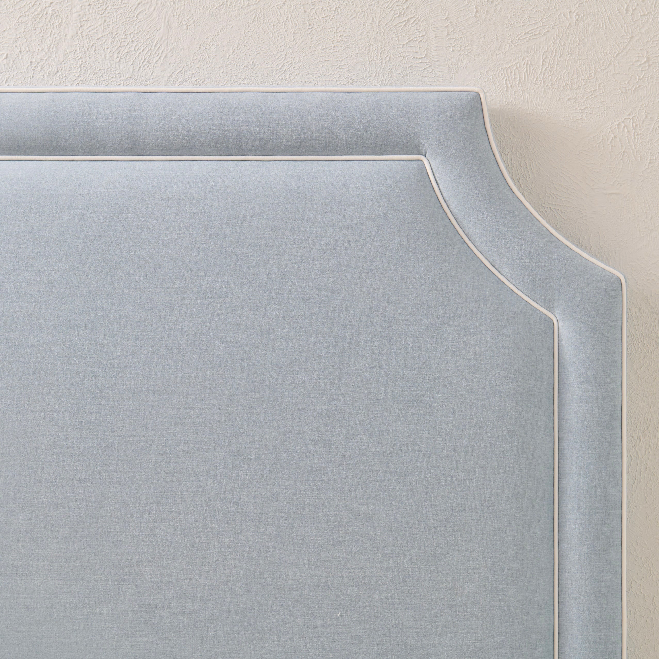 65"H King Headboard in Sky Blue Woven Fabric - White Trim - Image 6
