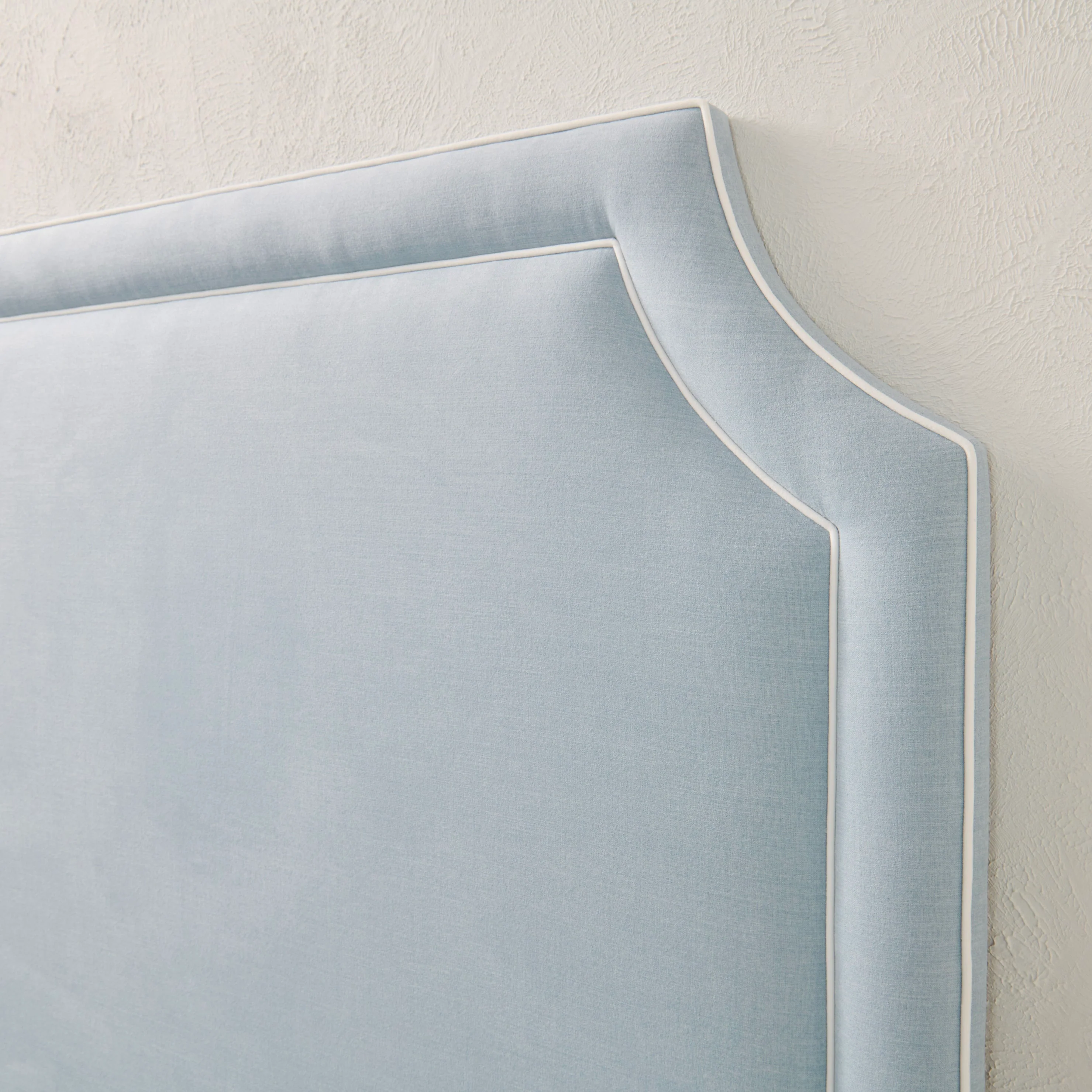 65"H King Headboard in Sky Blue Woven Fabric - White Trim - Image 7