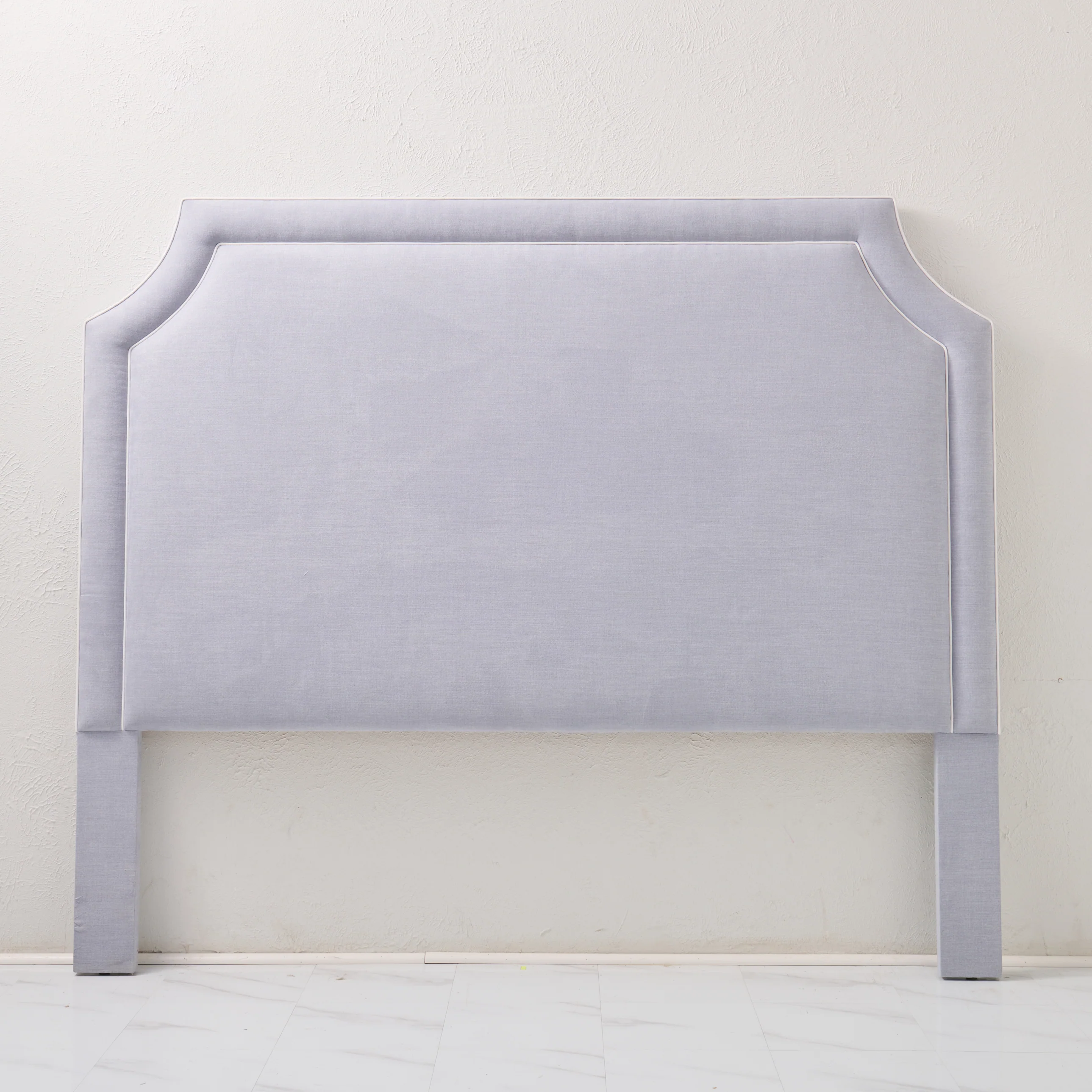 65"H King Headboard in Smoke Gray Woven Fabric - White Trim - Image 5