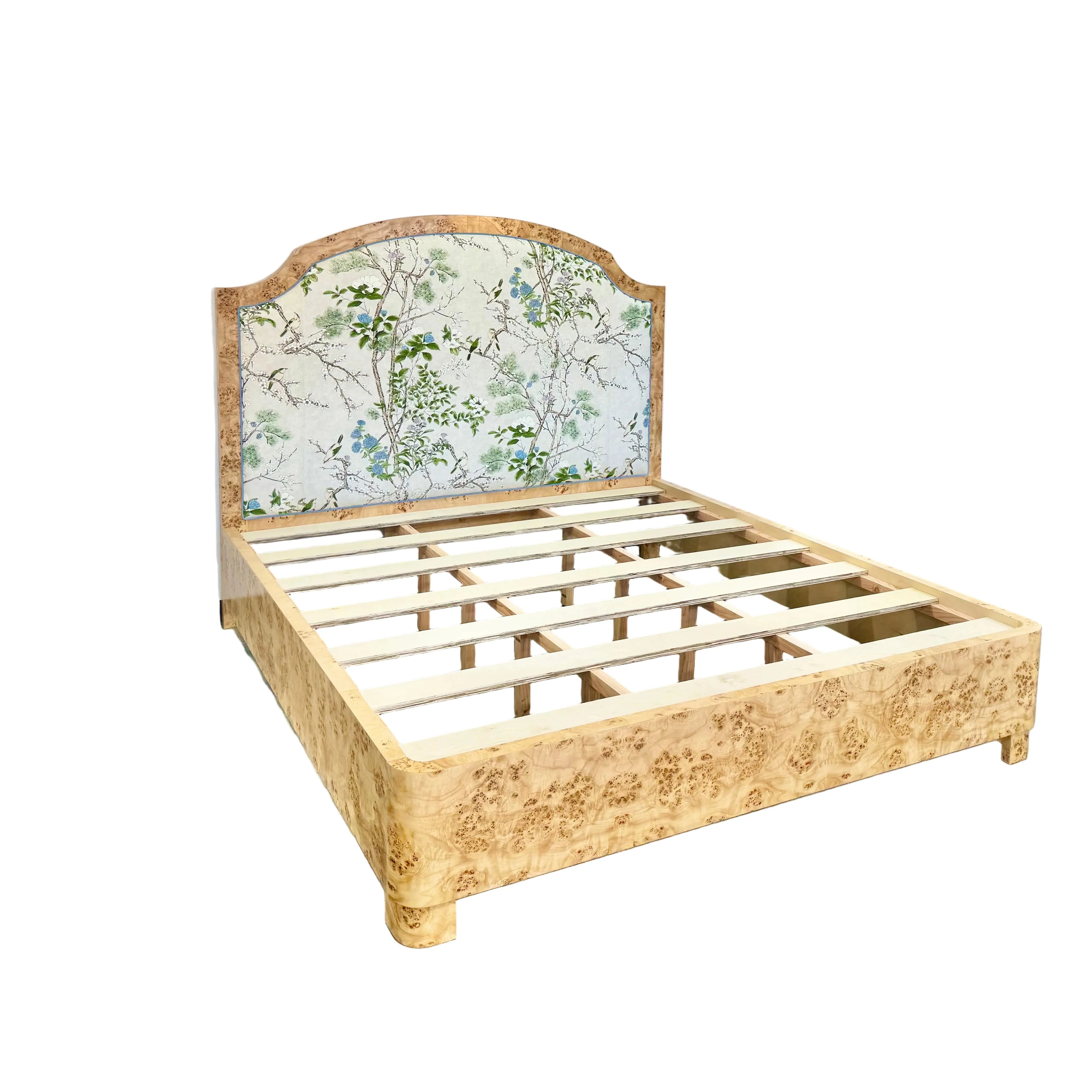 65"H Mappa Burlwood King Bed - Upholstered in Katsura Thibaut Fabric - Blue Trim