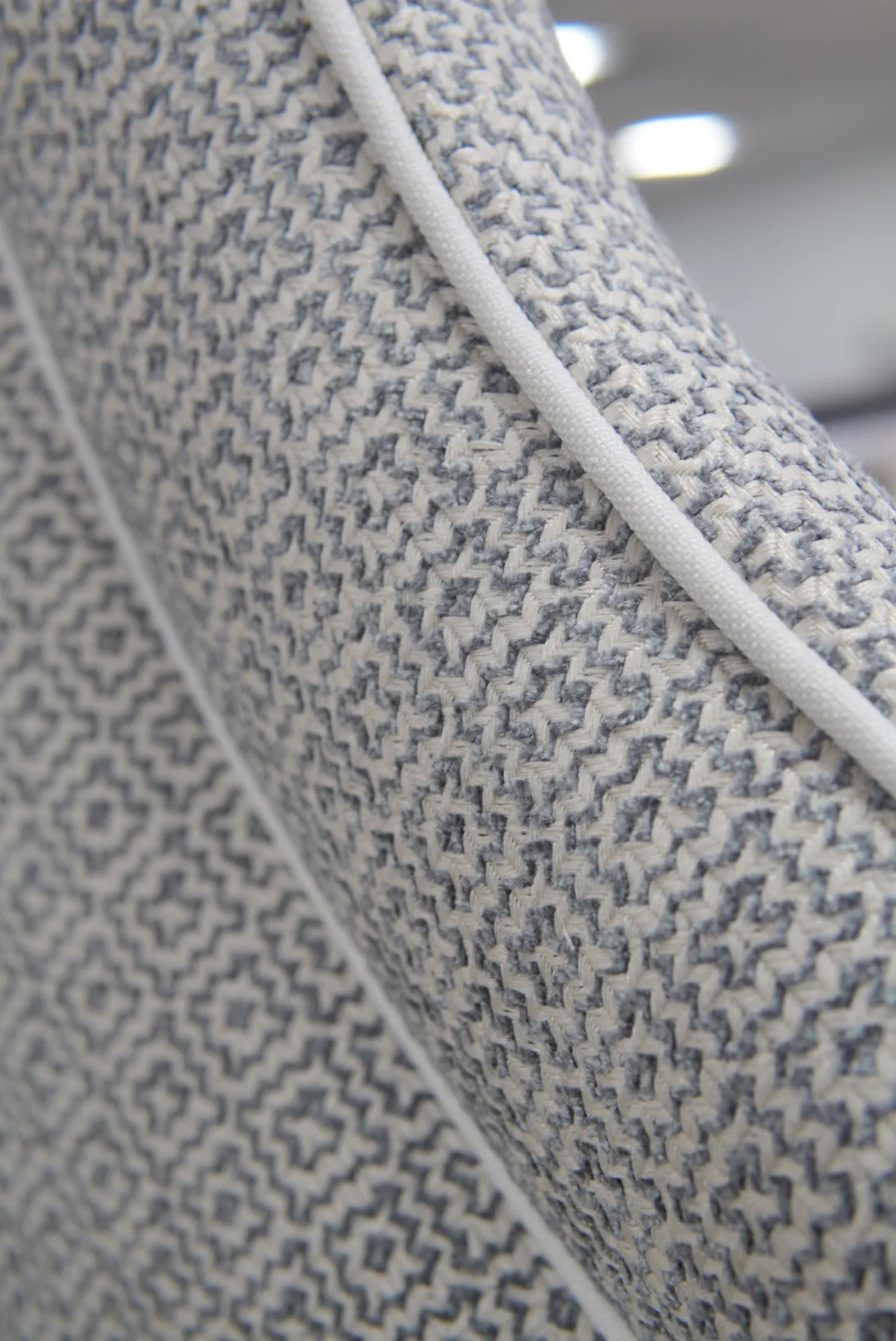 65"H Queen Bed - Geometric Grey Fabric with White Trim - Image 3