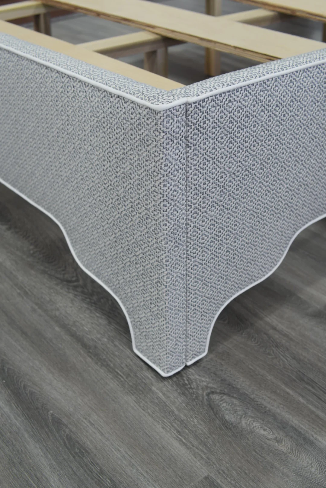 65"H Queen Bed - Geometric Grey Fabric with White Trim - Image 7